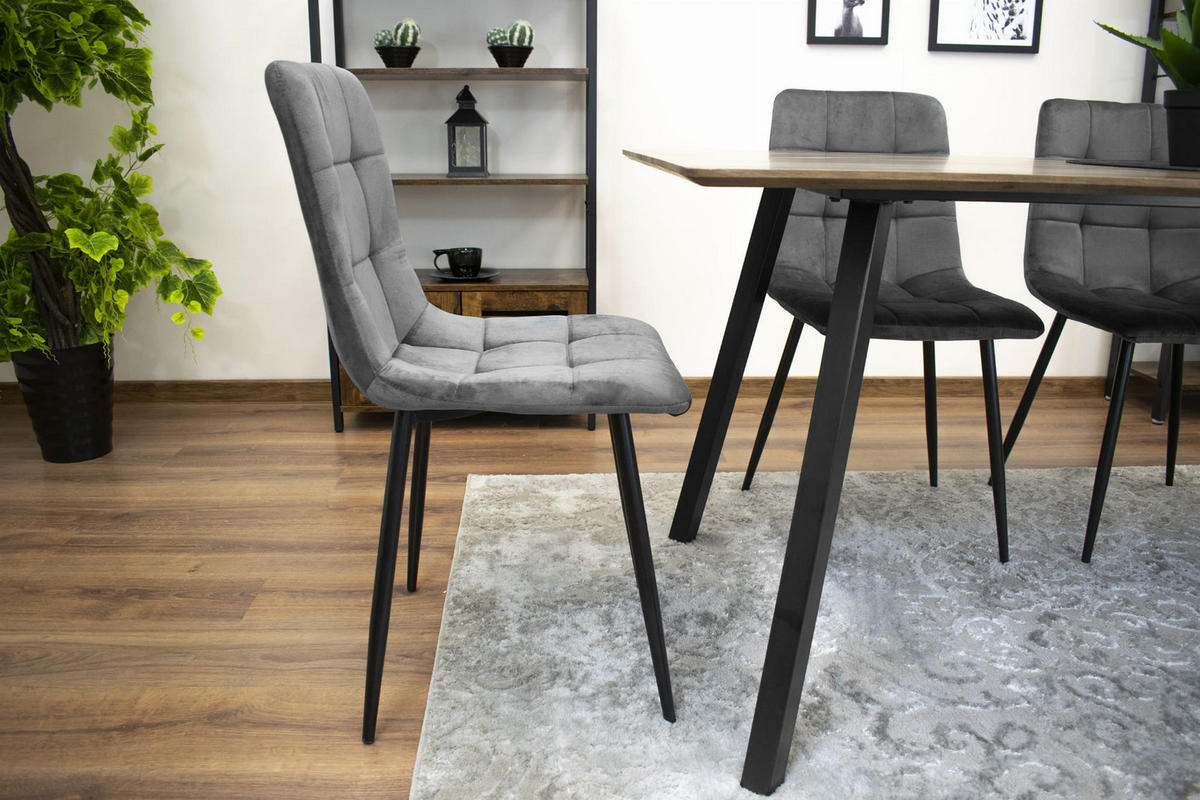STUHL CETARA 2-er Set, Grau, mit Samtstoff gepolstert - Anthrazit, Textil/Metall (45/87/51cm) - Komodee