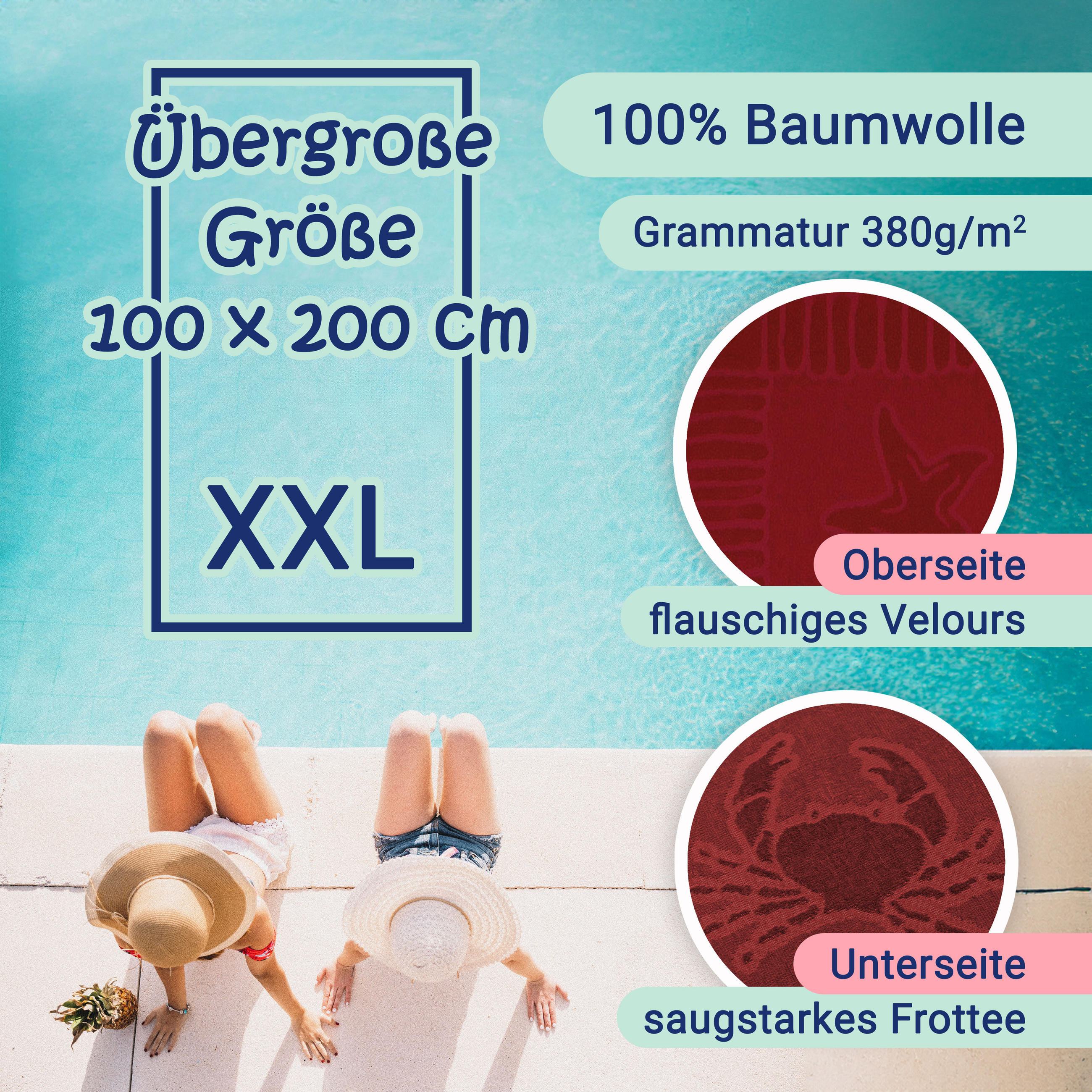 STRANDTUCH, 100x200 cm, 100% Baumwolle, Rot - Rot, Textil (100/200cm) - Zollner