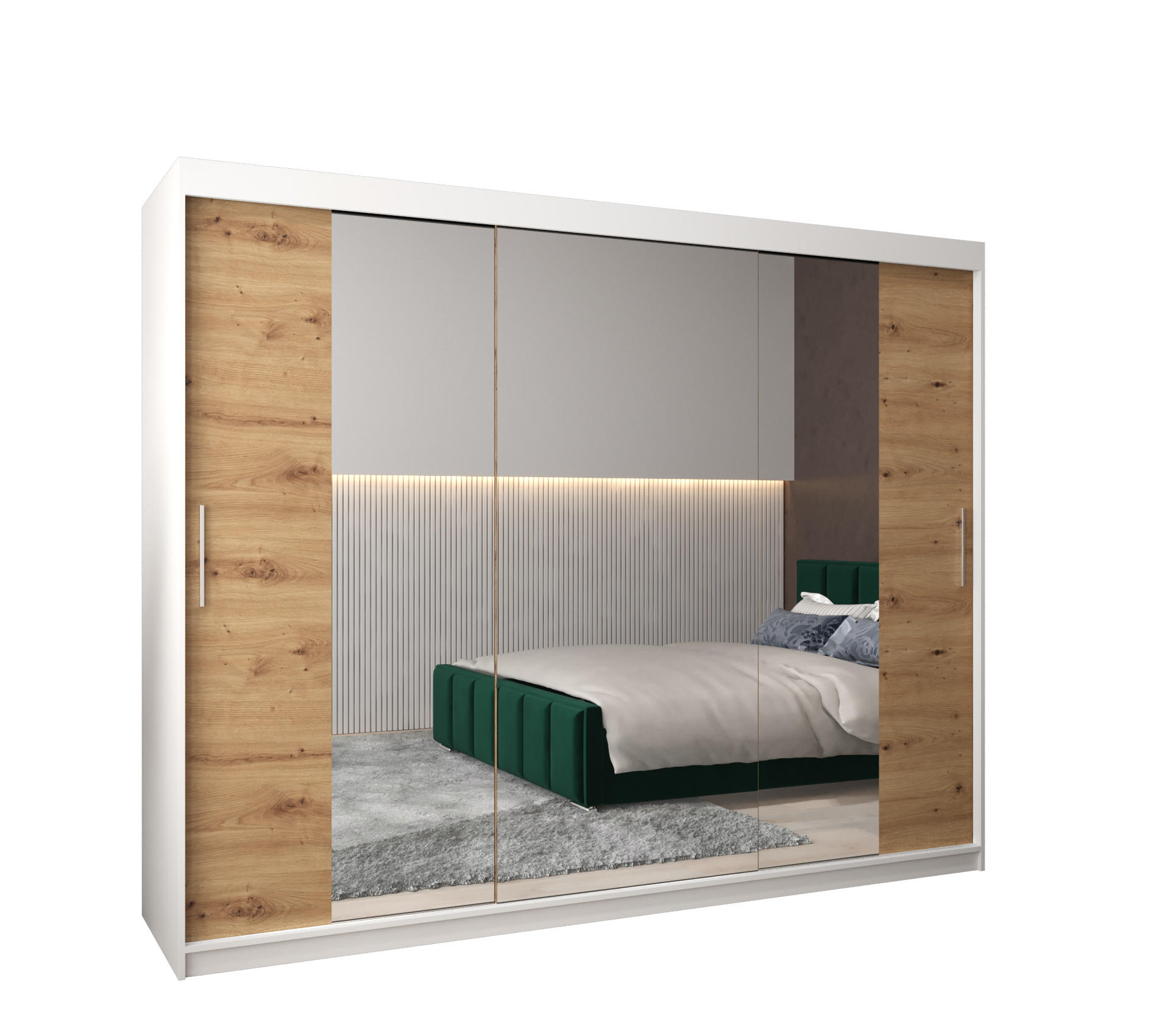 SCHWEBETÜRENSCHRANK 200/250/62 3-türig - Silberfarben/Eiche Artisan, Holz/Kunststoff (250/200/62cm) - Abiks Möbel