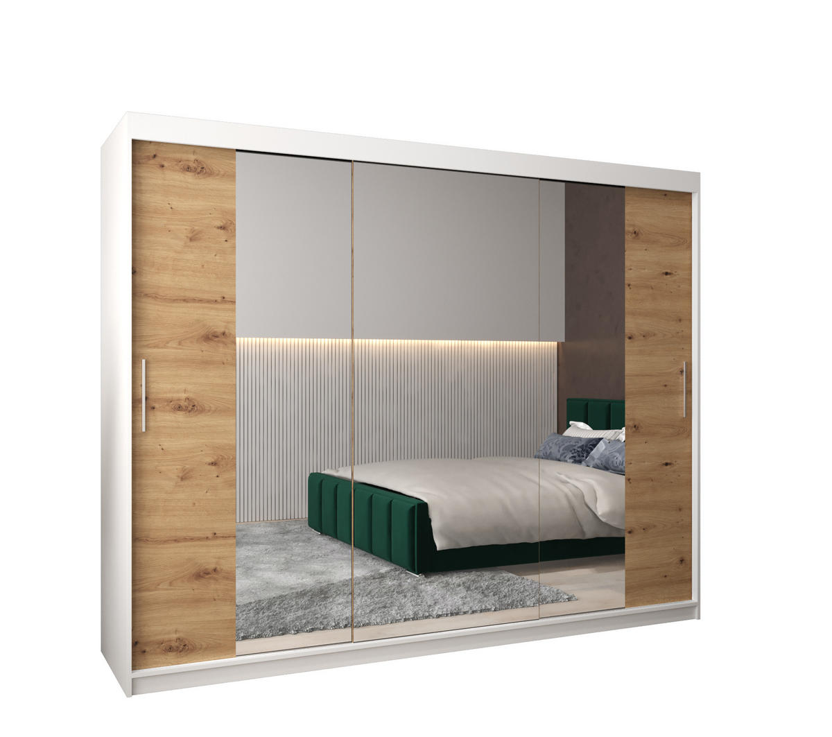 SCHWEBETÜRENSCHRANK 200/250/62 3-türig - Silberfarben/Eiche Artisan, Holz/Kunststoff (250/200/62cm) - Abiks Möbel