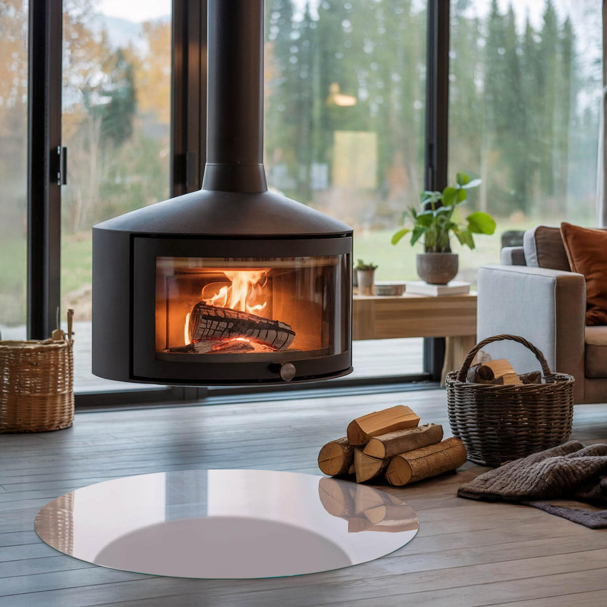 GLASPLATTE für Kamin Ø 90 cm - Lila, Glas (90/90/0.4cm) - TULUP