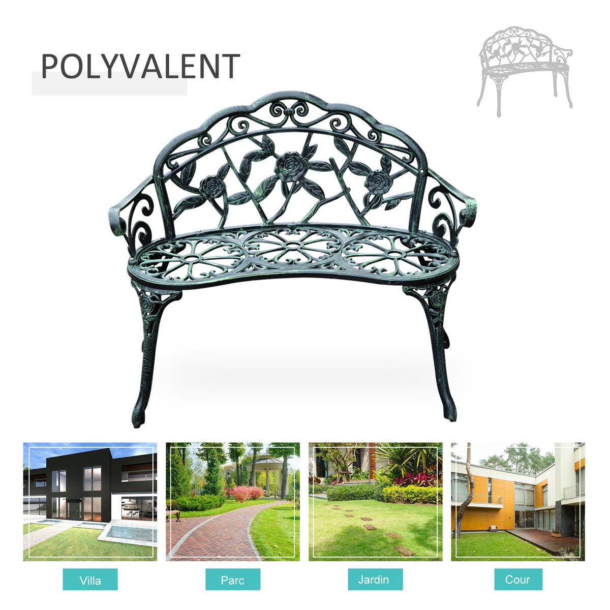 GARTENBANK DE-17754 Patinagrün - Schwarz, Metall (100/78/54cm) - ComfortXL
