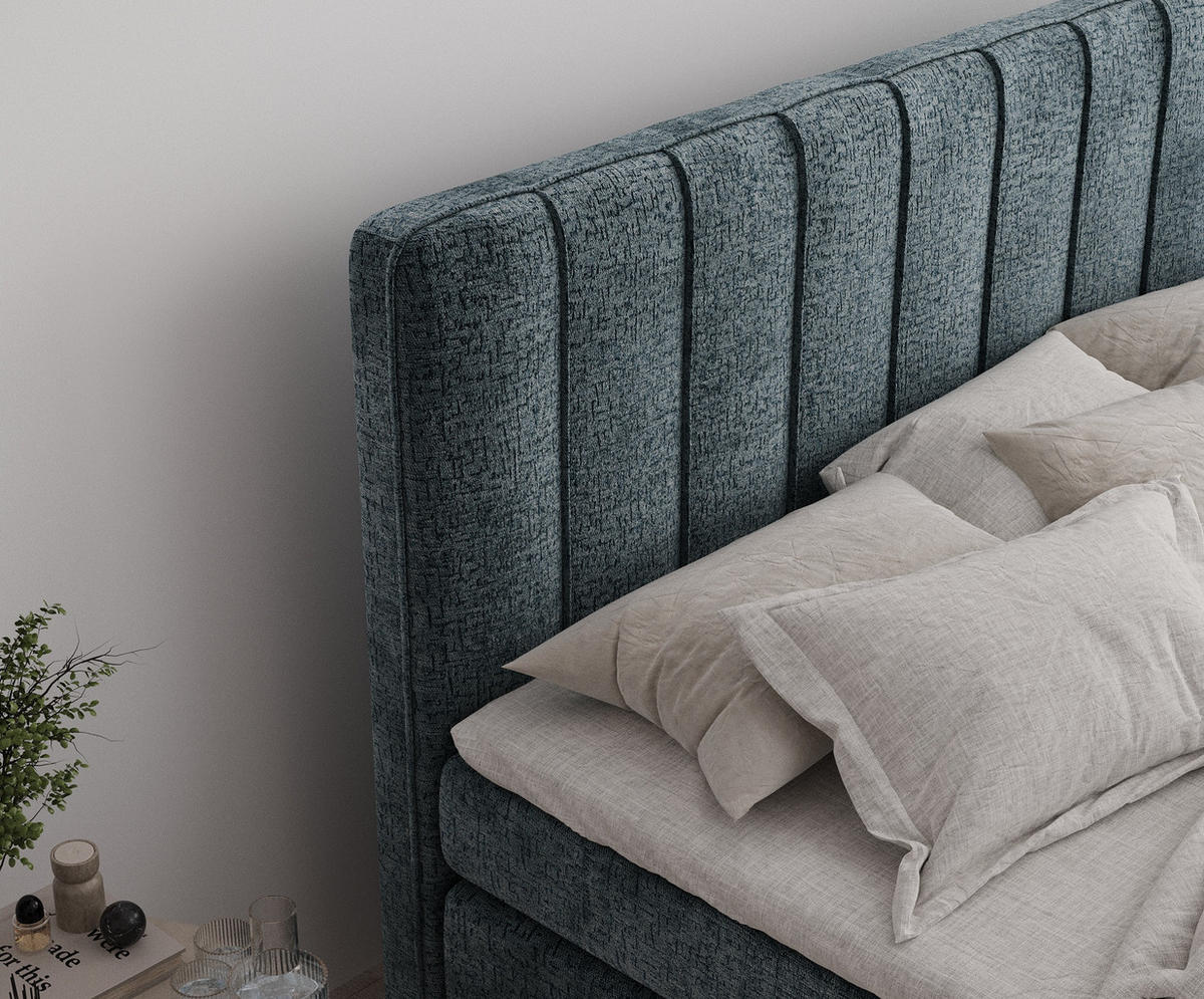 BOXSPRINGBETT Novara Blau 140/200 cm - Blau/Schwarz, Holz/Holzwerkstoff (140/200cm) - Maison de Reve