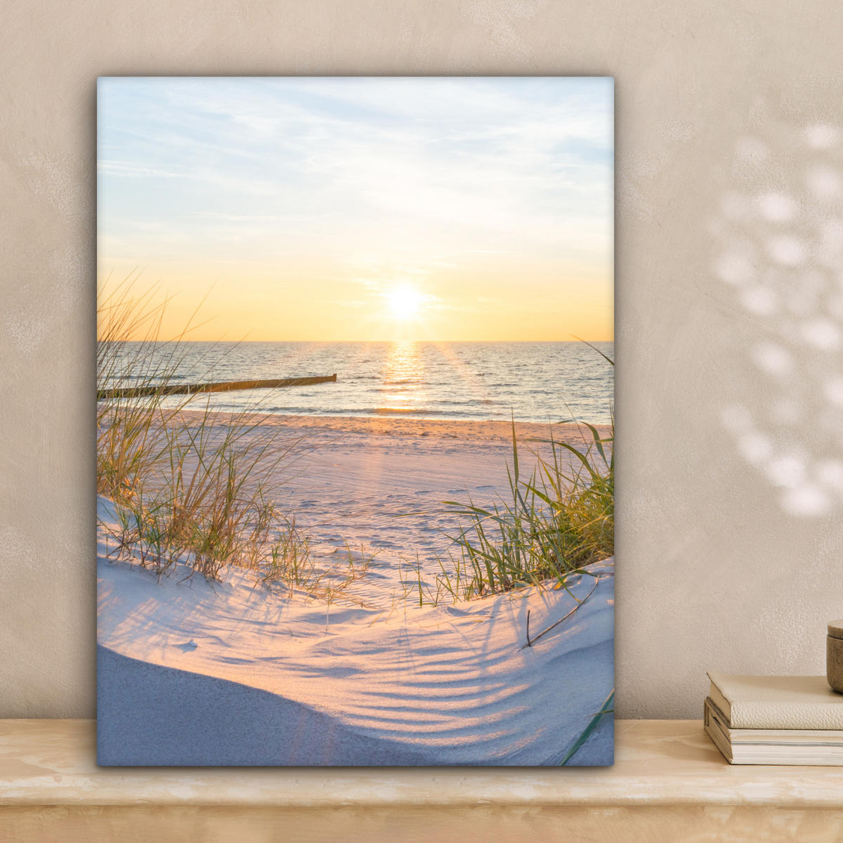 LEINWANDBILD Strand - Sonne - Düne - Gras - Sand - Horizont 30x40 cm - Hellblau, Textil (30/40cm) - MuchoWow