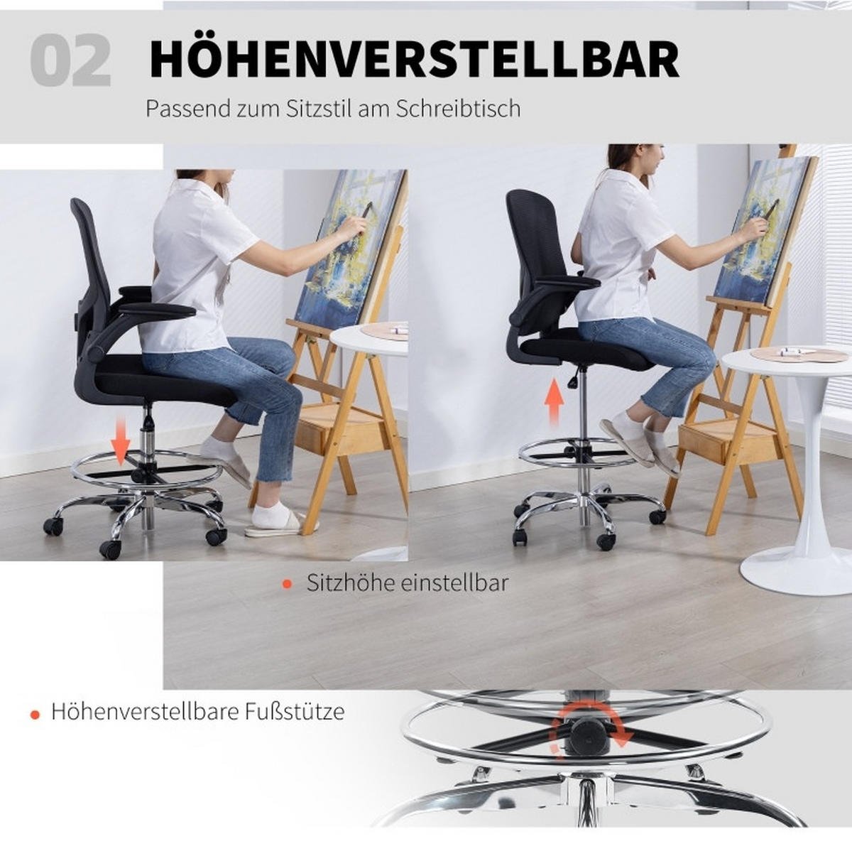 SCHREIBTISCHSTUHL höhenverstellbar mit Lendenstütze Schwarz - Schwarz, Kunststoff (60/132/60cm) - Meubliv