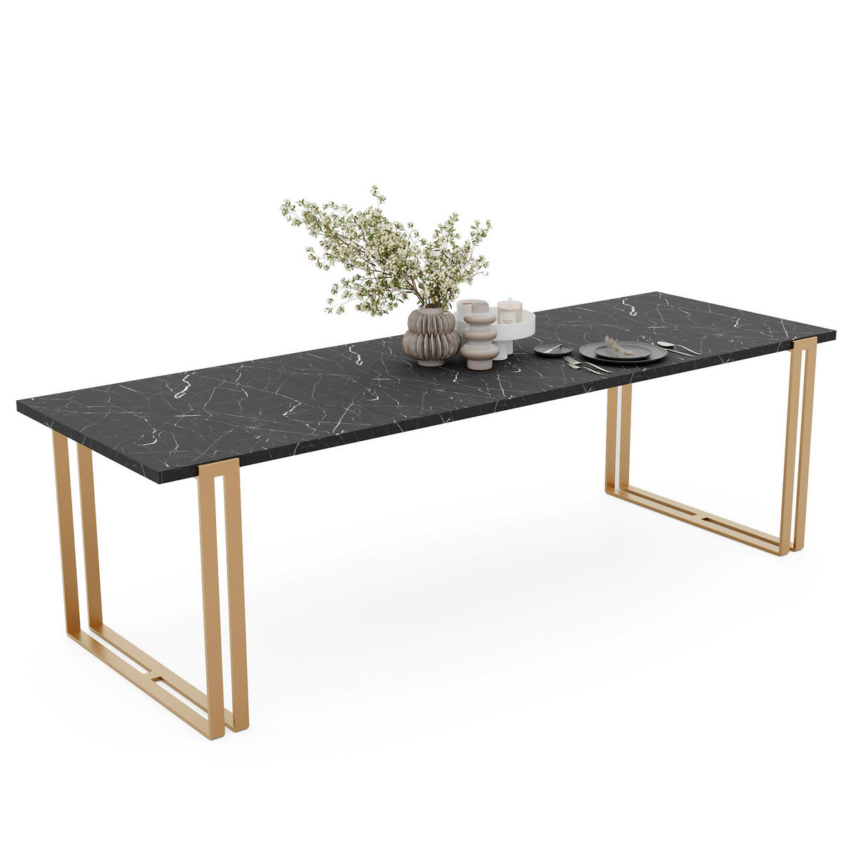 TISCH ausziehbar aus MDF, Schwarz - Goldfarben/Schwarz, Holzwerkstoff (160/80/76cm) - Idohome