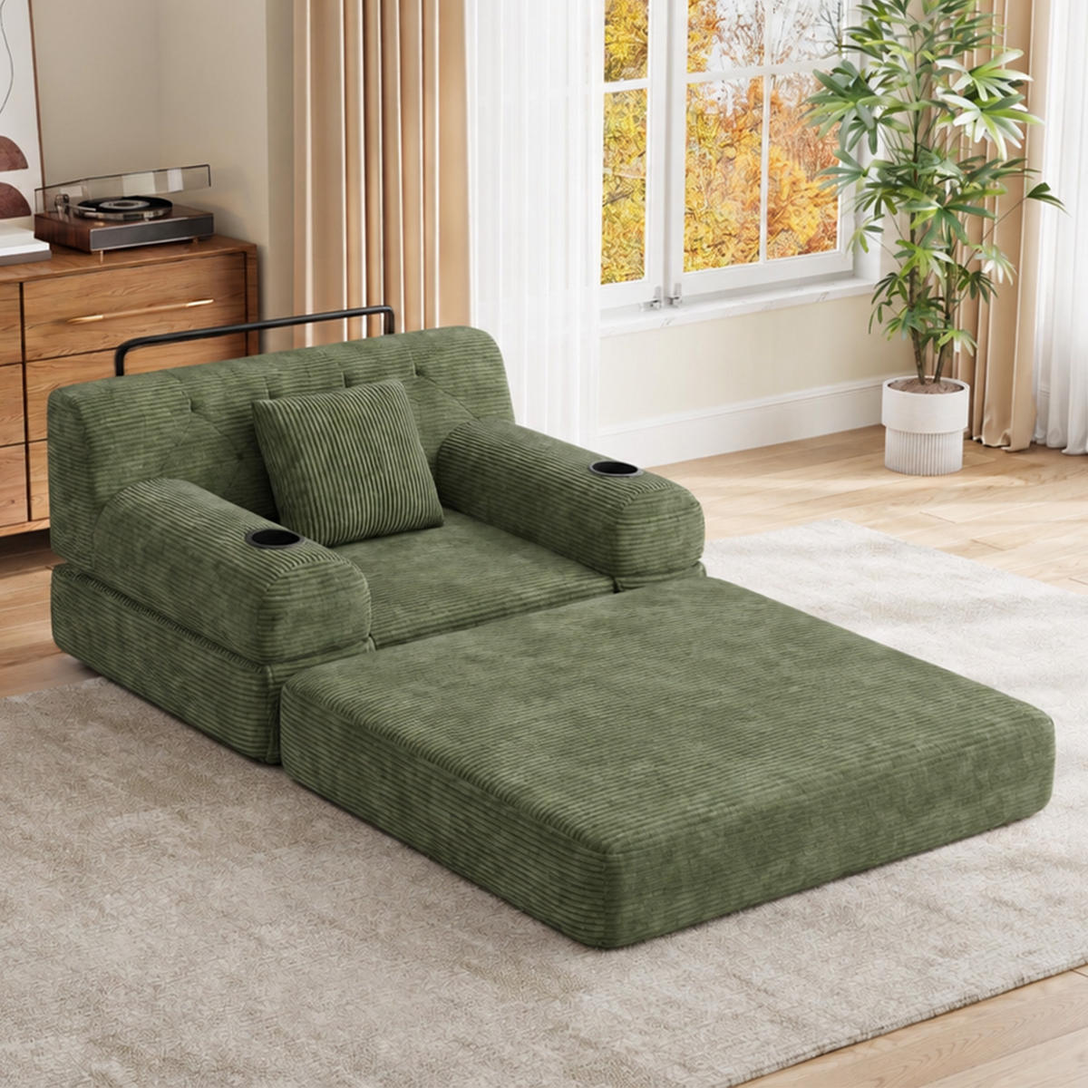 SCHLAFSESSEL Cord komprimiert, DE-42543, Grün - Grün, Metall (107/81/80cm) - ComfortXL