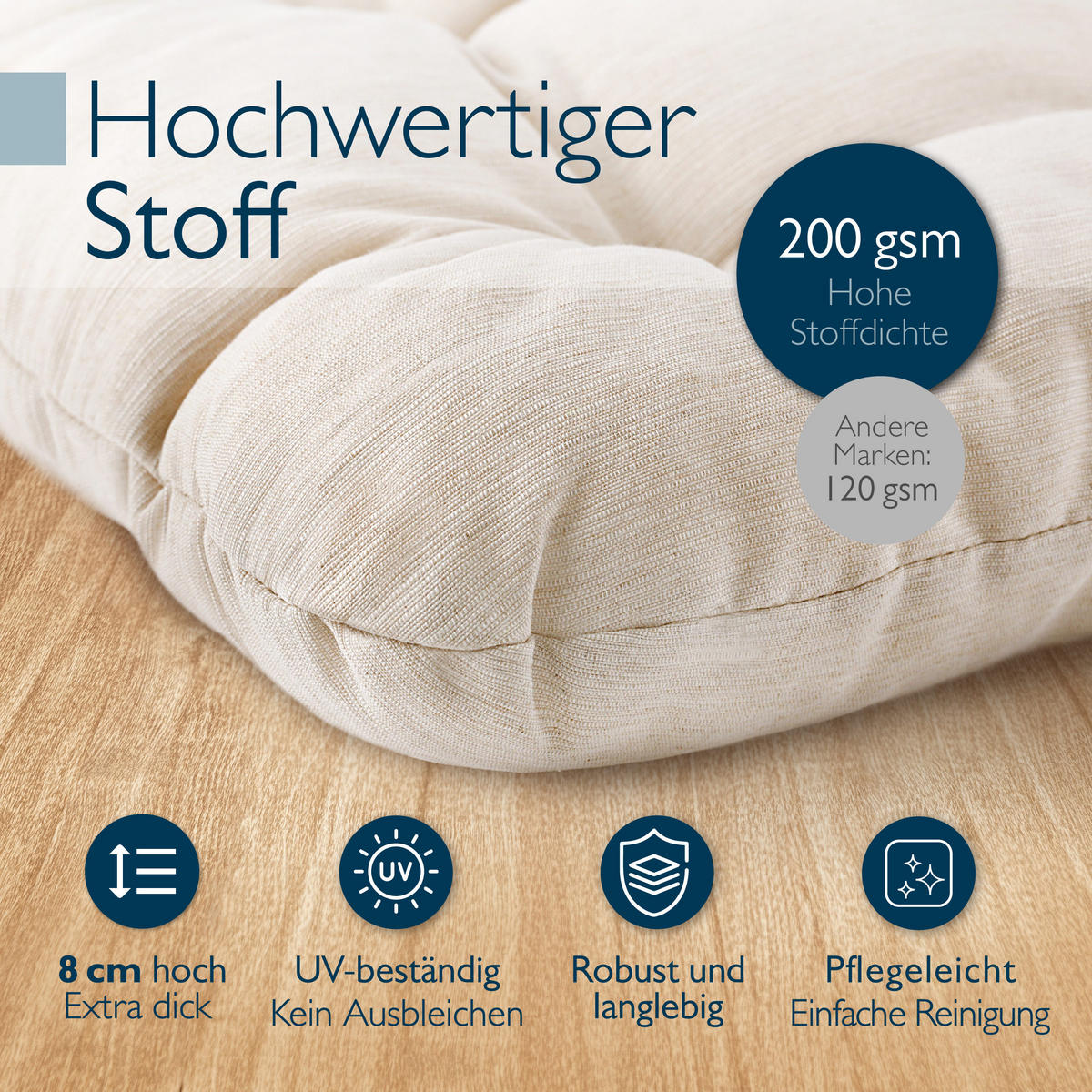 STUHLKISSEN HighLux SK 40/40/8cm Natur (4tlg) - Naturfarben, Textil (40/40/32cm) - Beautissu 