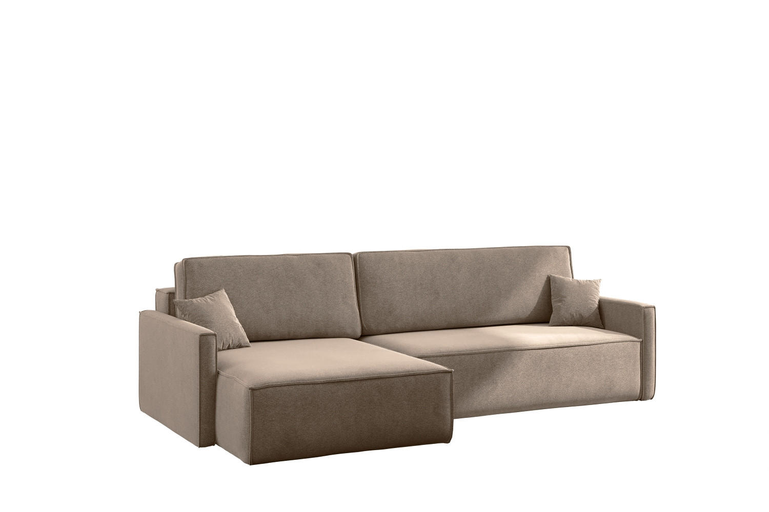 SCHLAFSOFA Carlos L-Form, Ecksofa Mit Bettkasten Und Schlaffunktion Stoff Salvador Rechts Dunkelbeige - Sandfarben, Holz/Textil (250/83/142cm) - Kaiser Möbel