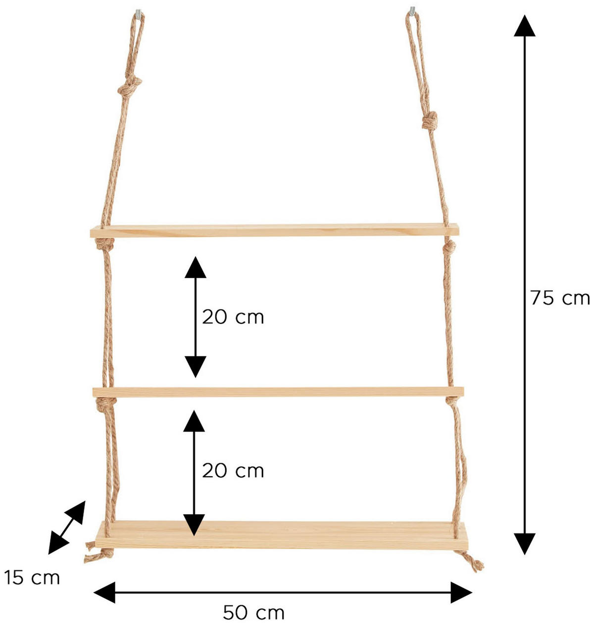 HÄNGEREGAL Pinienholz - Pinienfarben, Holz (50/75/15cm) - Xonox
