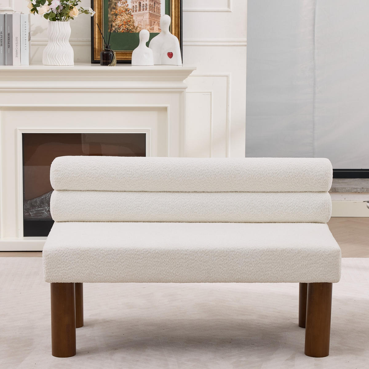 SITZBANK minimalistisch mit Bouclé-Bezug und Holzrahmen, DE-42315, Beige - Beige, Holz (59/72/116cm) - ComfortXL