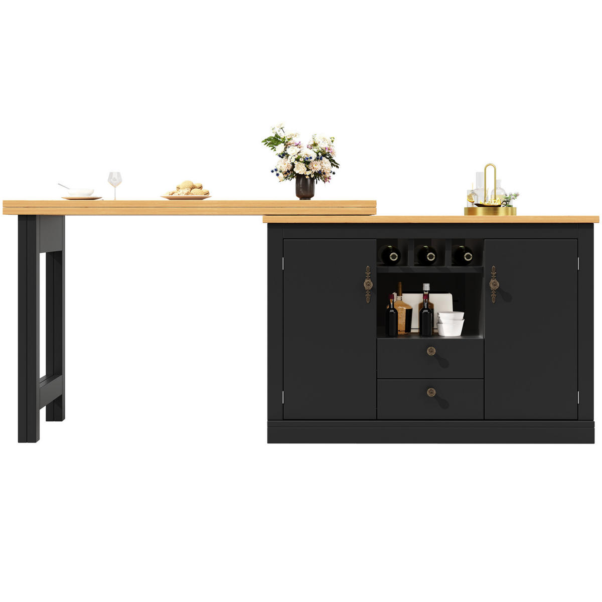 BARTISCH 120-180/40/76 cm mit Stauraum und drehbarer Ausziehfunktion - Schwarz, Holzwerkstoff (40/180/76cm) - BEAOK