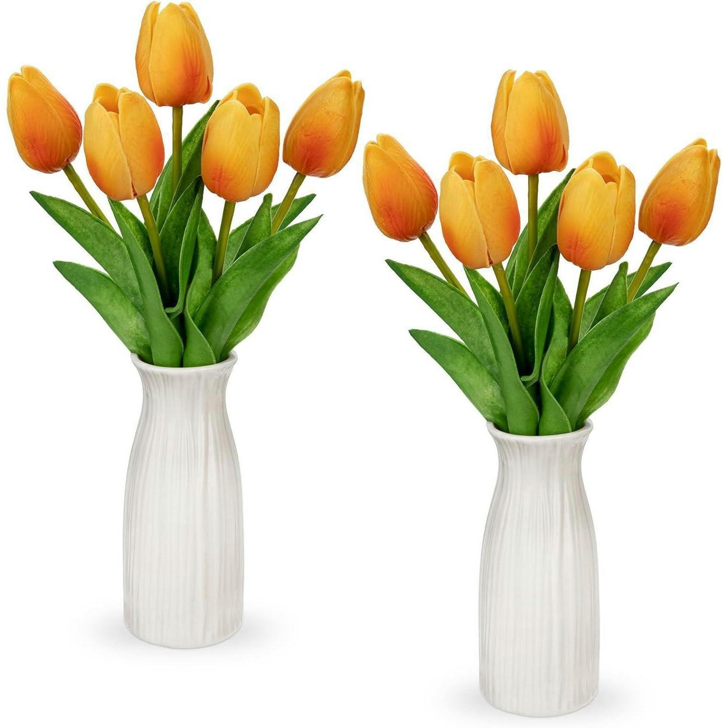 KUNSTBLUMEN Tulpenbund mit Vase 30 cm Orange - Orange, Keramik (10cm)