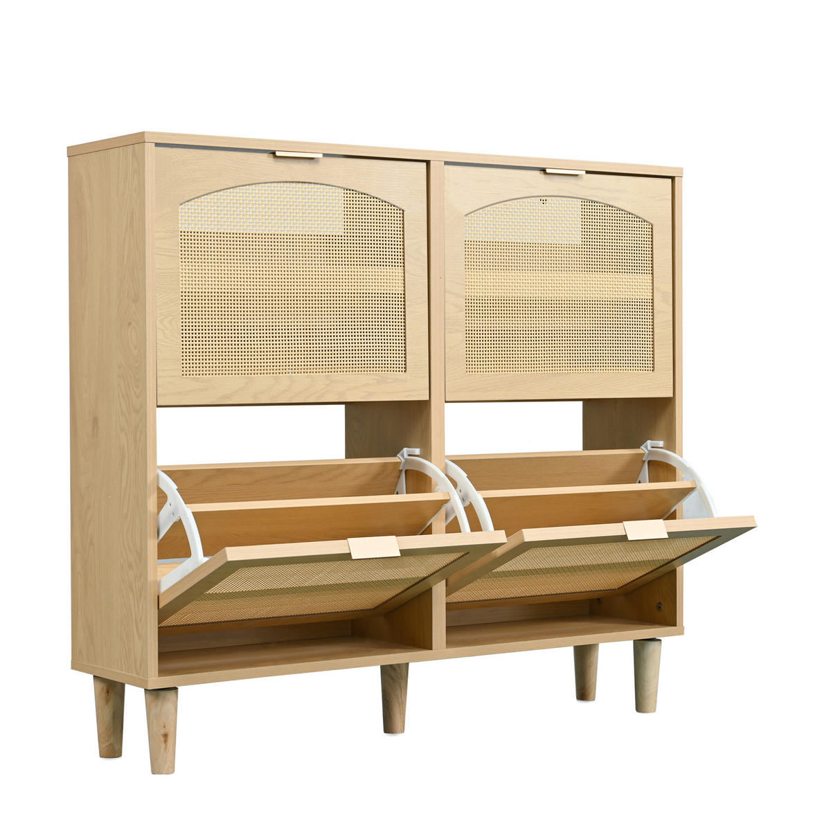 SCHUHSCHRANK 25/100/90 cm mit 4 Klappen und Rattanfronten, platzsparend, Helle Eiche - Naturfarben, Holzwerkstoff (100/90/25cm) - Redom