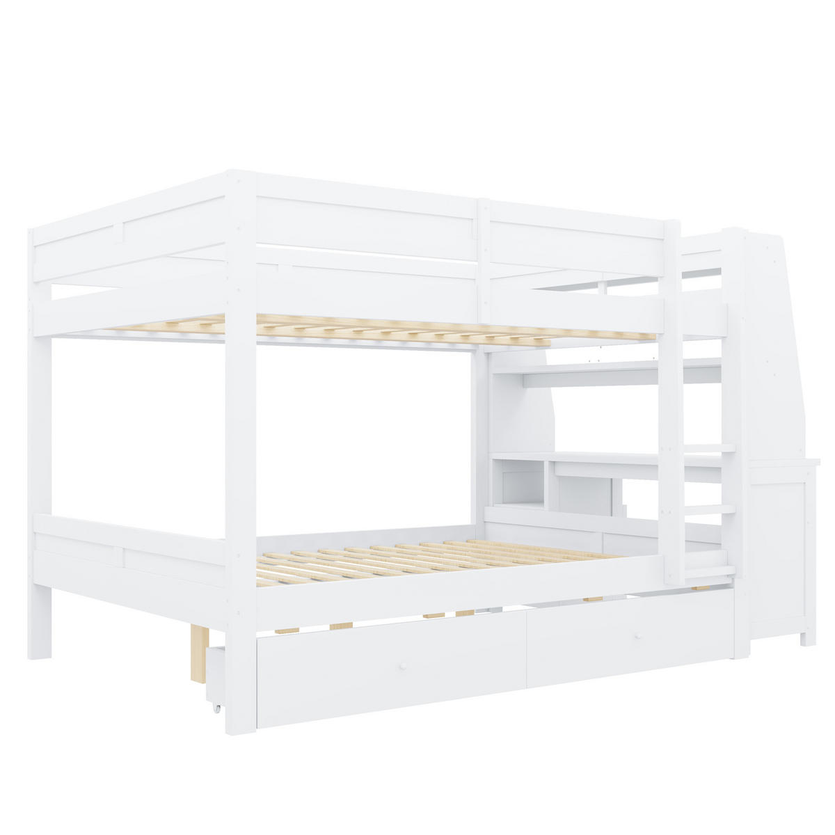 ETAGENBETT 140/200 cm mit Schrank und Schreibtisch, DE-41578, in Weiß - Weiß, Holzwerkstoff (140/200cm) - ComfortXL