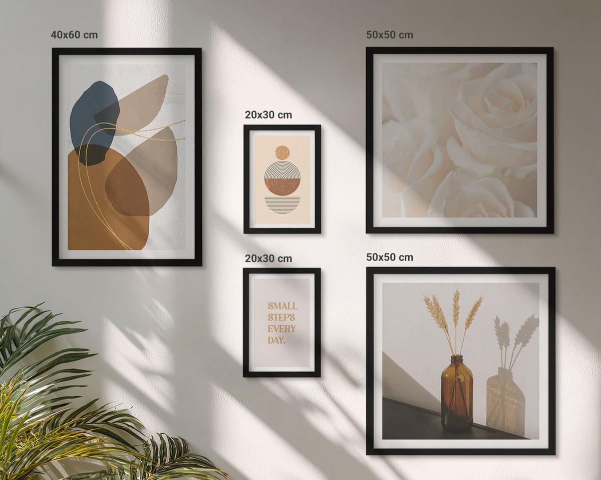 WANDBILDER 5er-Set - 50x50 cm & 20x30 cm & 40x60 cm Schwarzer Rahmen - Abstrakte Formen Akzente - Schwarz, Kunststoff (40/60cm) - ArtPrintCave