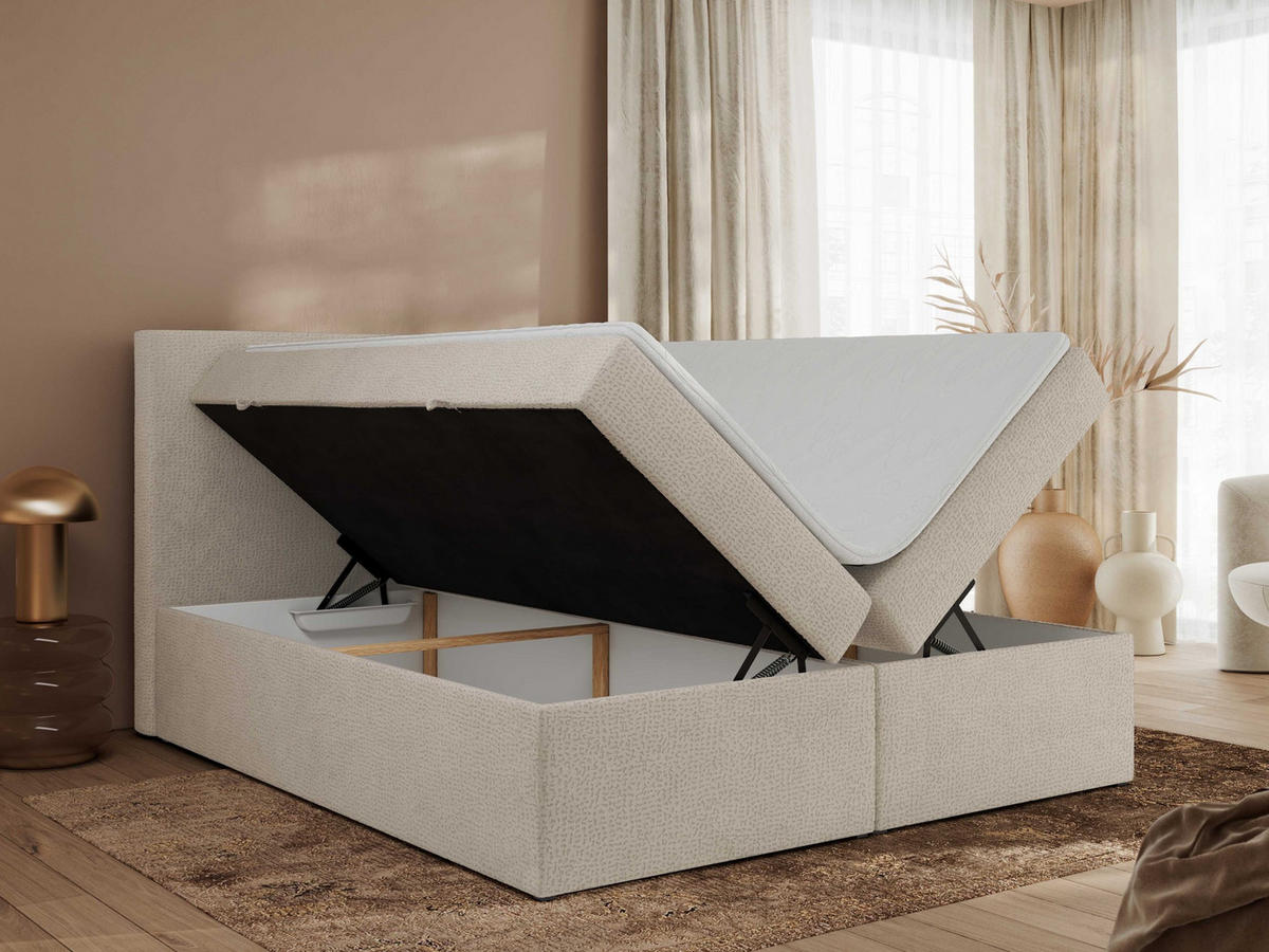 BOXBETT JAGUAR 180/200 - Beige Struktur - H3 - Beige, Holz/Textil (180/200cm) - MKS