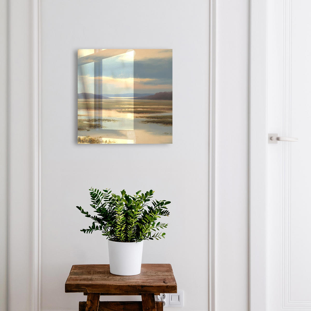 SCHLÜSSELBOX Weiß 30x30 cm – Türöffnung nach rechts - Landschaft des Friedens - Beige, Metall (30/30/5cm) - TULUP