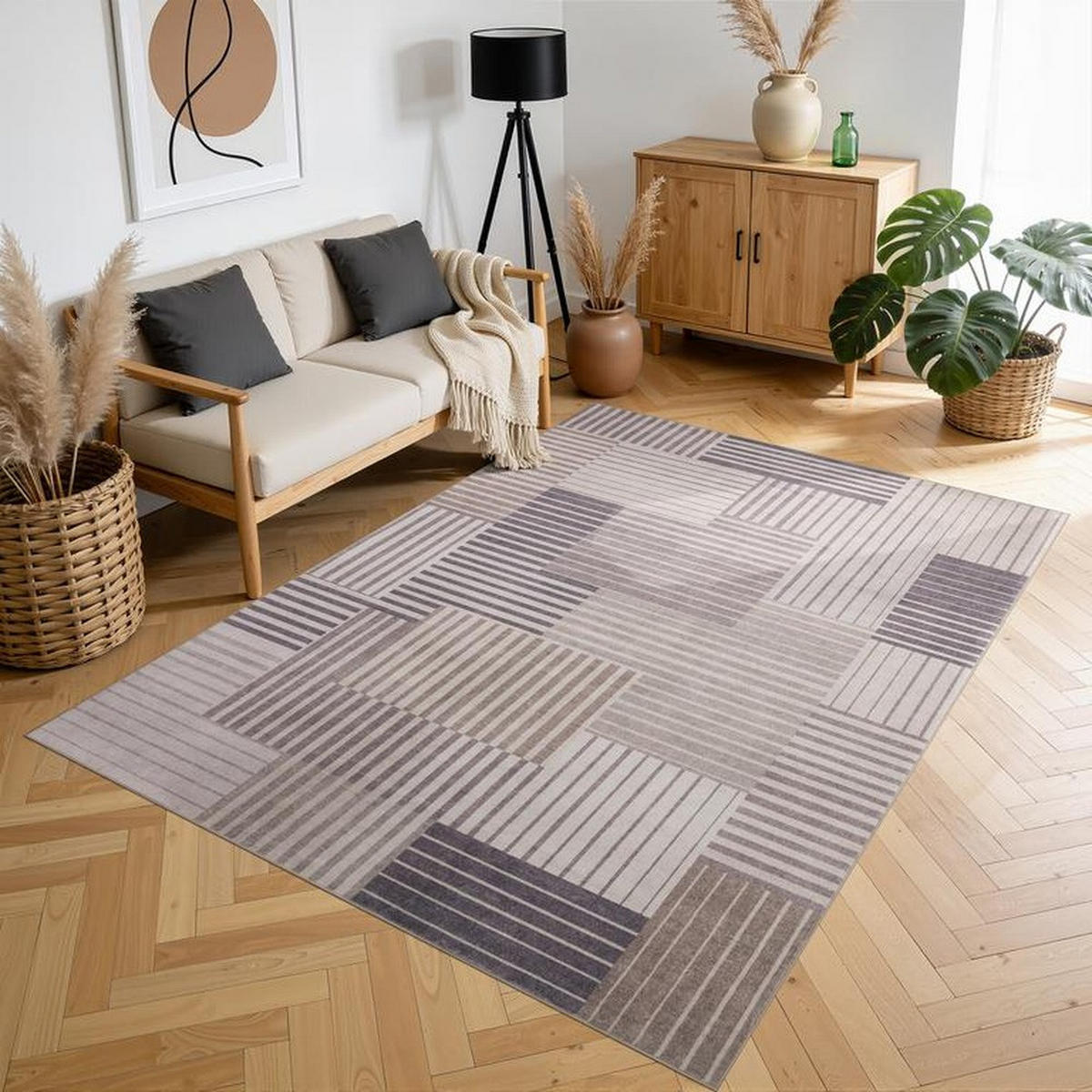 TEPPICH waschbar Flanel Beige/Grau 80x150 cm - Multicolor, Textil (80/150cm) - Vercai Rugs