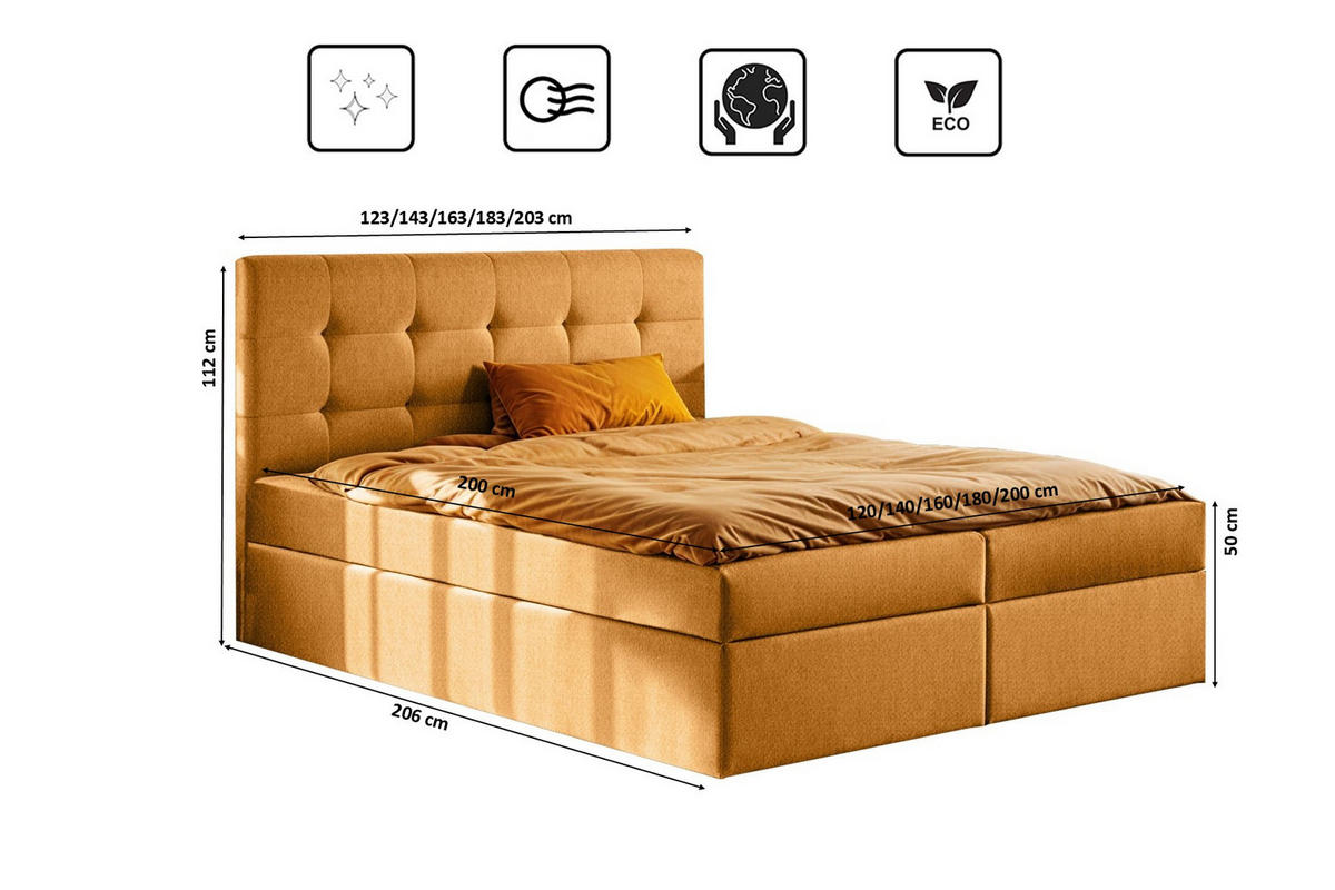 BOXBETT Mit Matratze Und Bettkasten LUDANO Stoff Orange 140x200 cm H3-Bonell - Orange, Holz (140/200cm) - Kaiser Möbel
