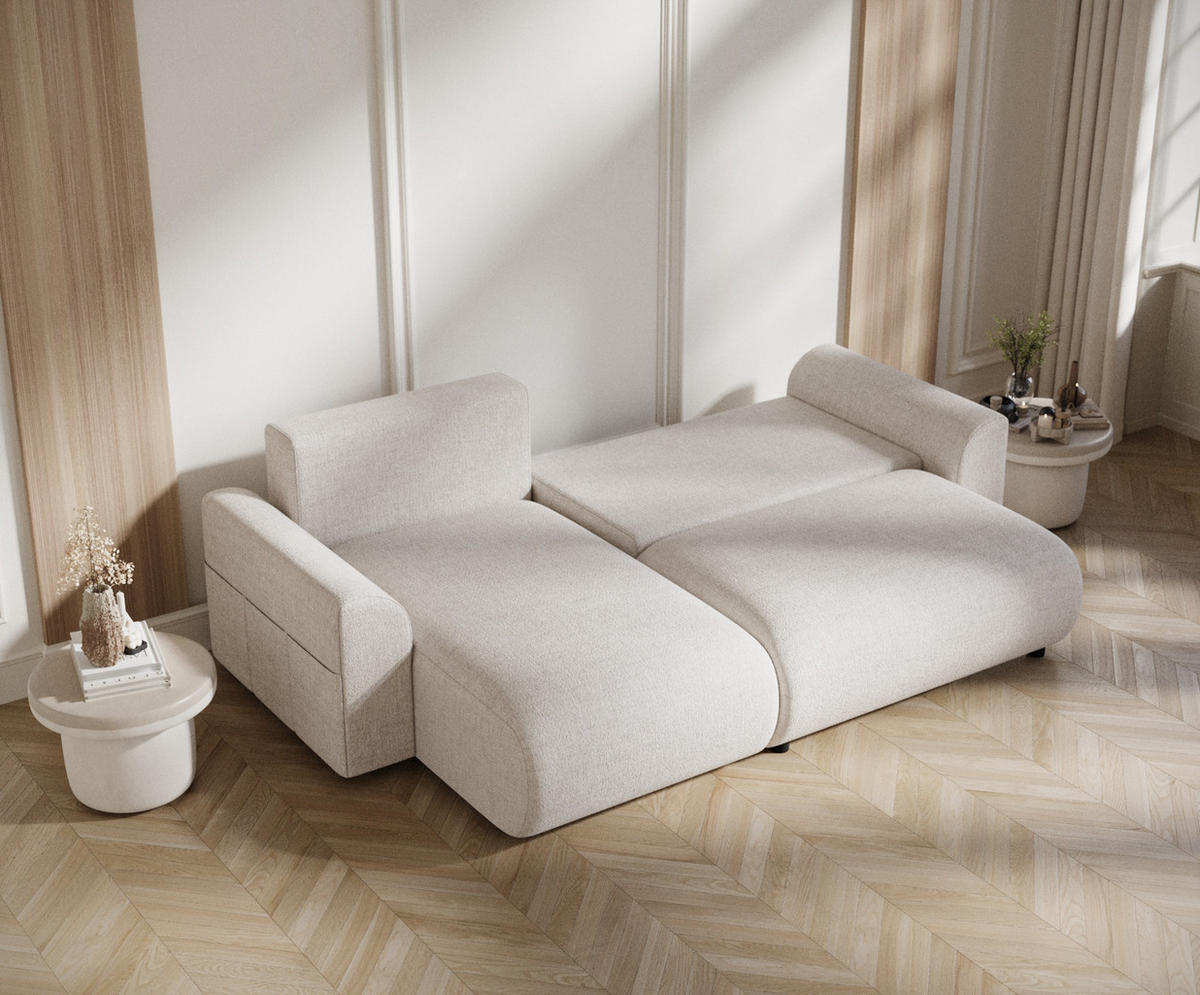 ECKSOFA MIT SCHLAFFUNKTION Bodega Beige Webstoff - Beige/Schwarz, Holz/Holzwerkstoff (235/138cm) - Maison de Reve