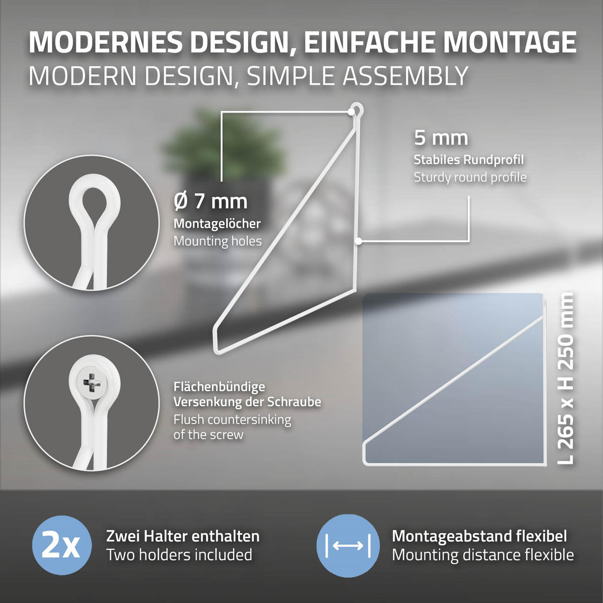 REGALHALTERUNG - Weiß, Metall (25/25/26cm) - ML-DESIGN