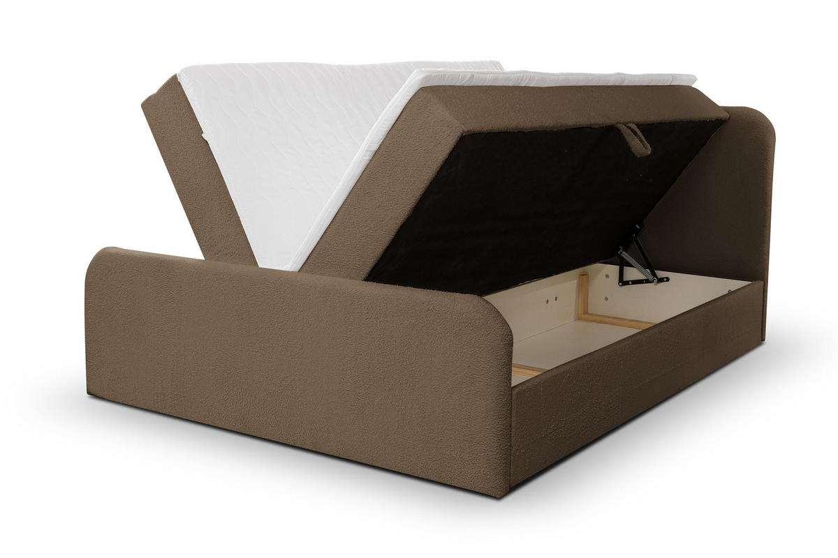 BOXBETT LAMBI mit 2 Bettkästen, 180x200, Farbe: Braun, Bouclé-Stoff, mit Bonell-Matratze inkl. Topper - Braun, Holz/Kunststoff (180/200cm) - VENASI MÖBEL