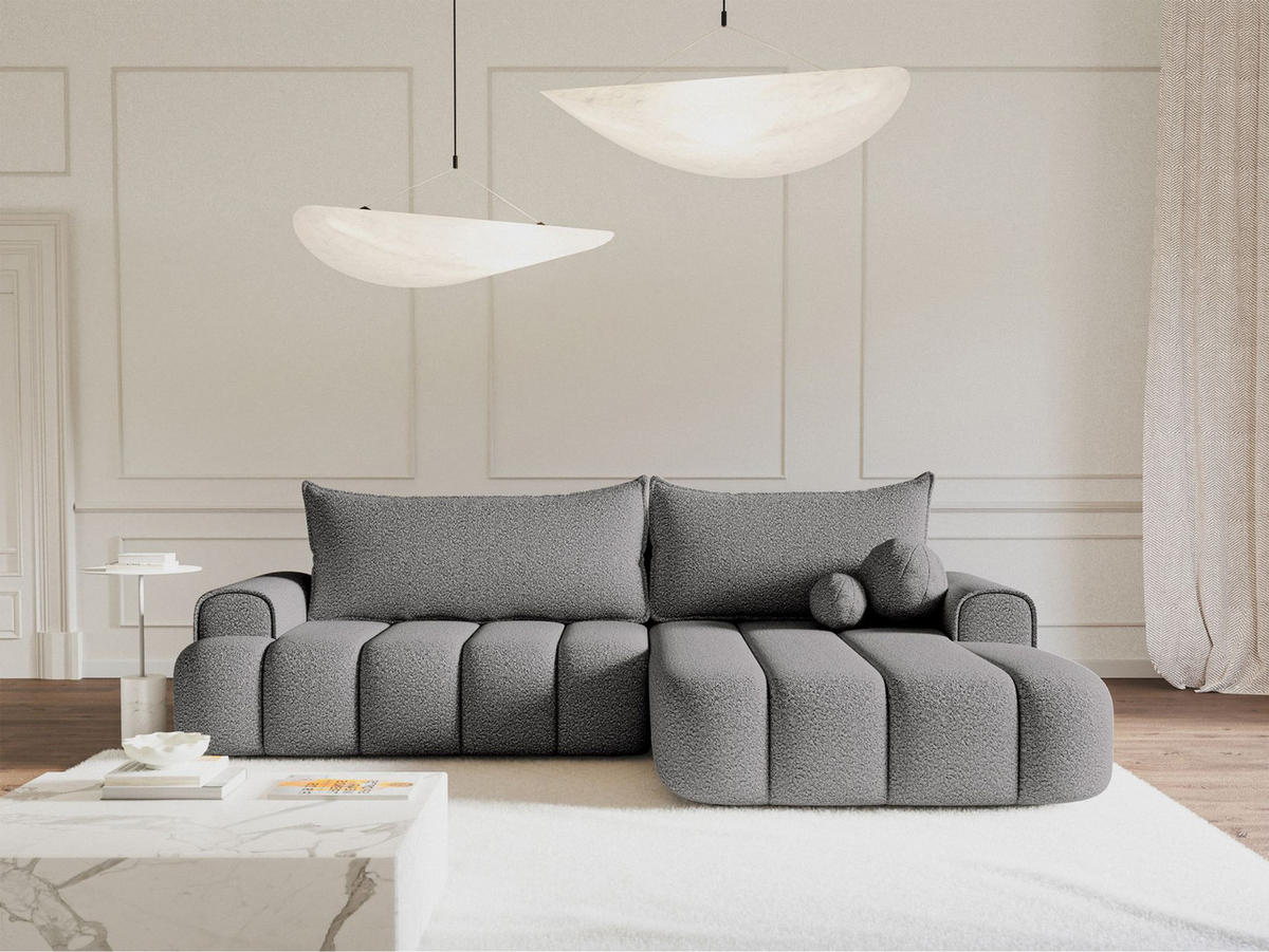 ECKSOFA Dandelino Grau mit Bouclé-Bezug, rechts - Schwarz/Grau, Kunststoff/Textil (275/168cm) - Selsey