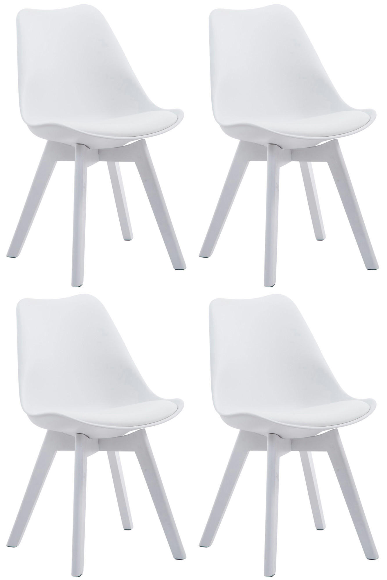 STUHL 4er Set Lederlook weiß - Weiß, Holz/Textil (48/84/55cm) - CLP