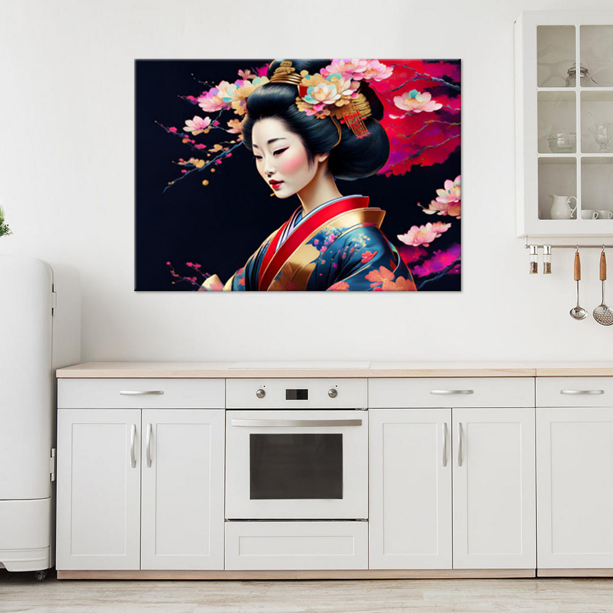 LEINWANDBILD Japanische Geisha bunt 60x40cm - Pink, Textil (60/40cm) - Feeby