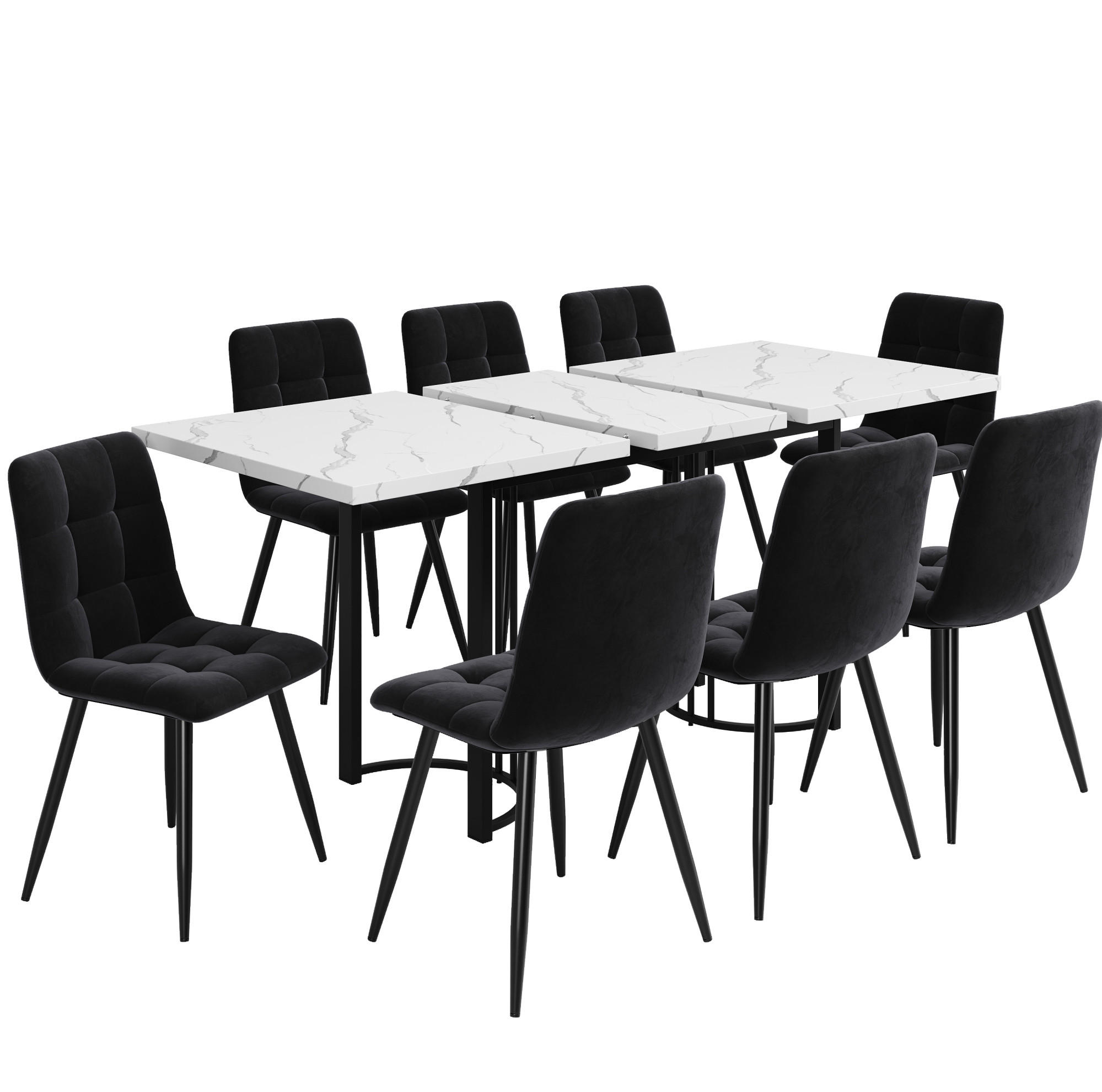 ESSGRUPPE 9-tlg. ausziehbar 140-179,5 x 80 cm Black/White - Schwarz, Metall (80/75.5/179.5cm) - Meubliv