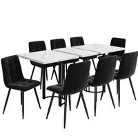 ESSGRUPPE 9-tlg. ausziehbar 140-179,5 x 80 cm Black/White - Schwarz, Metall (80/75.5/179.5cm) - Meubliv