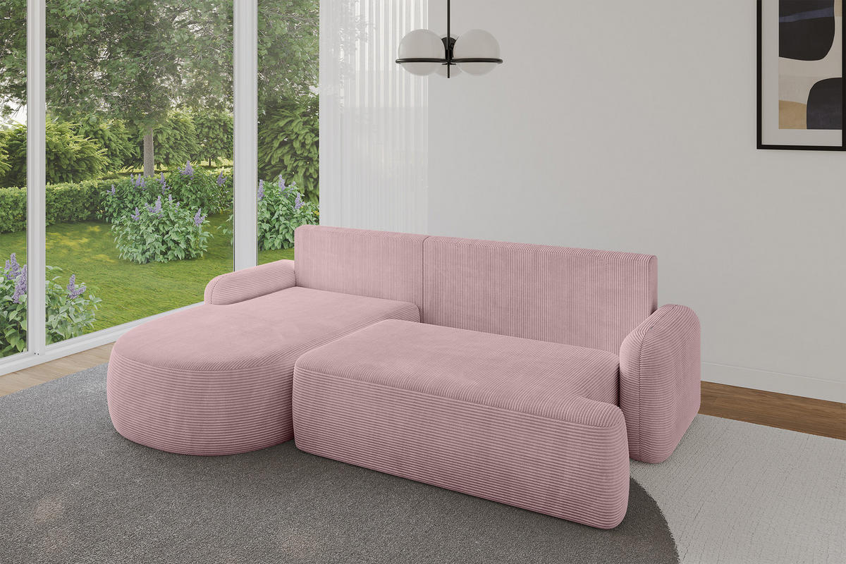 WOHNLANDSCHAFT mit Schlaffunktion und Bettkasten LIRA-L - 264x172x89 Rosa - Rosa, Holzwerkstoff/Textil (264/172cm) - ALTDECOR