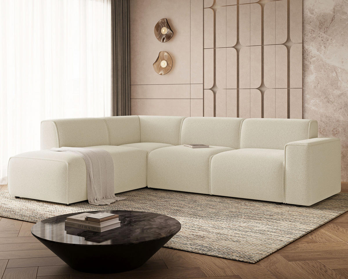 ECKSOFA Eluno Creme Links - Creme/Schwarz, Holz/Kunststoff (220/292cm) - Graingold