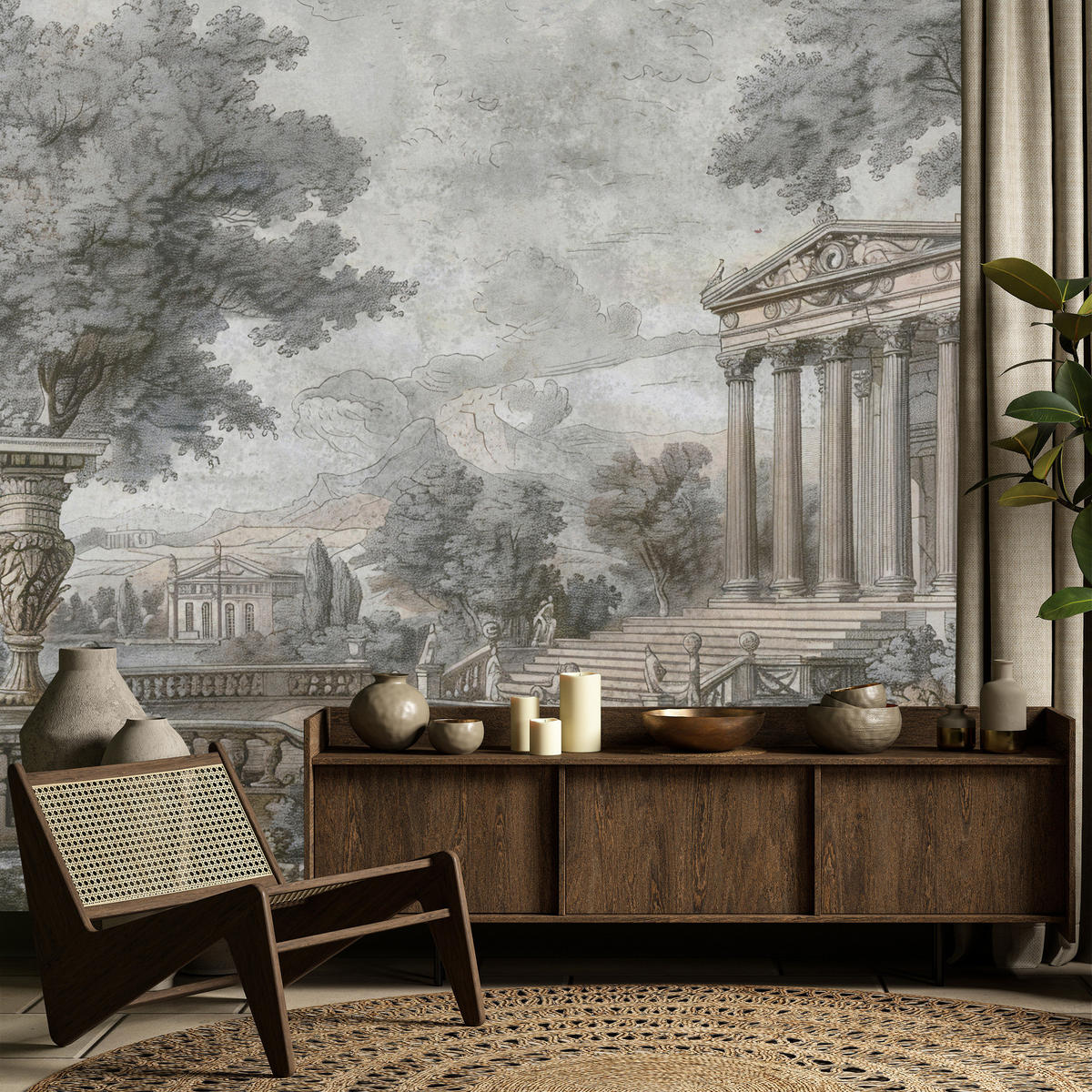 FOTOTAPETE Antike Architektur Bäume Landschaft 350x256 - Beige/Braun, Papier (350/256cm) - Muralo