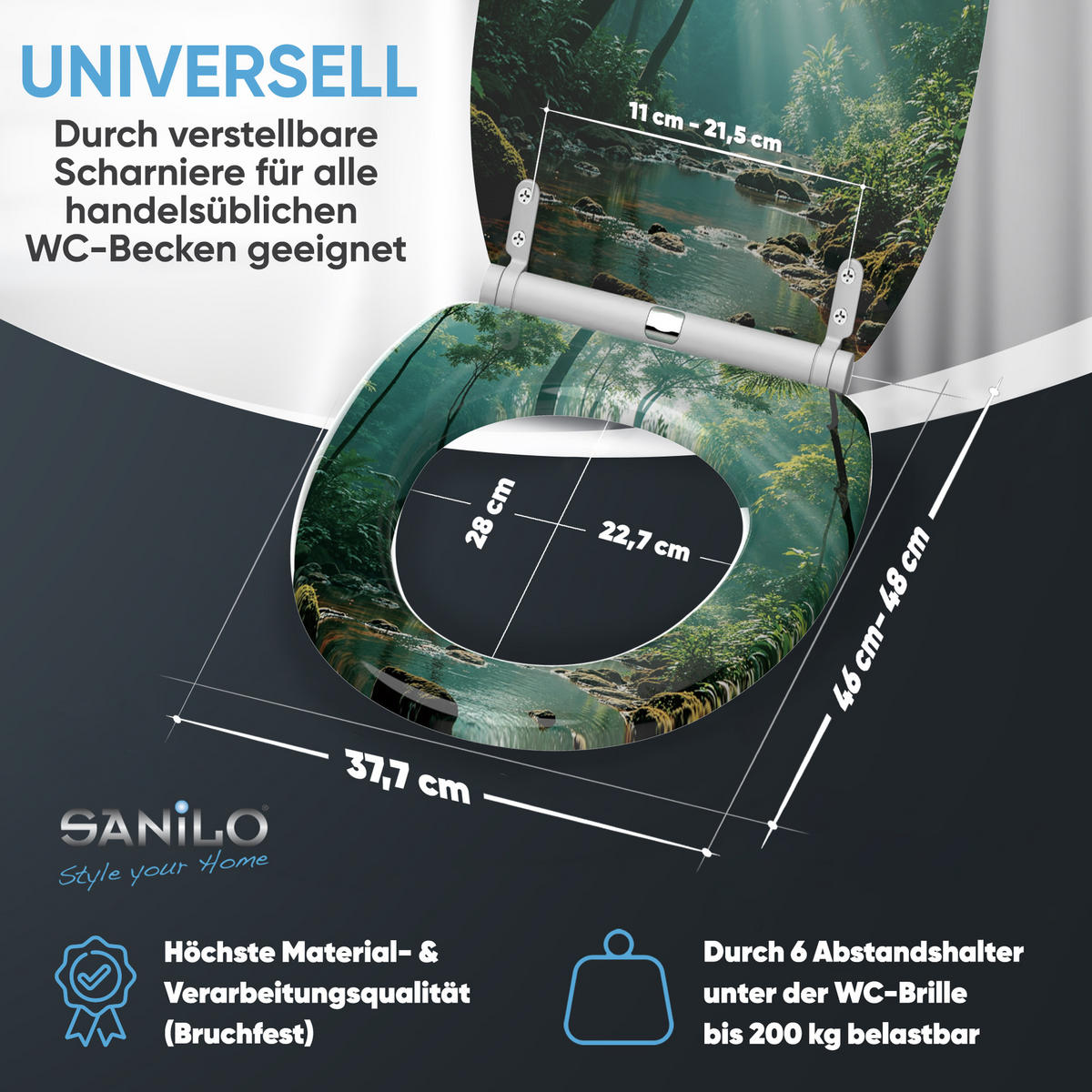 WC-SITZ mit Absenkautomatik & Top Fix Rainforest - Grün, Holzwerkstoff (37.7/5.5/48cm) - Sanilo