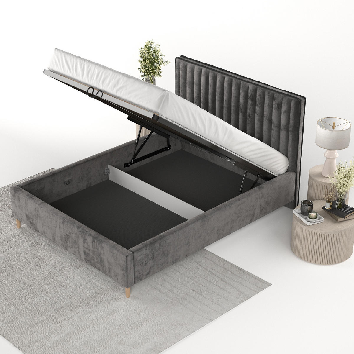 POLSTERBETT Aria 120/200 cm Anthrazit im Lotta Stoff - Anthrazit/Naturfarben, Holz/Holzwerkstoff (120/200cm) - AltaBeds