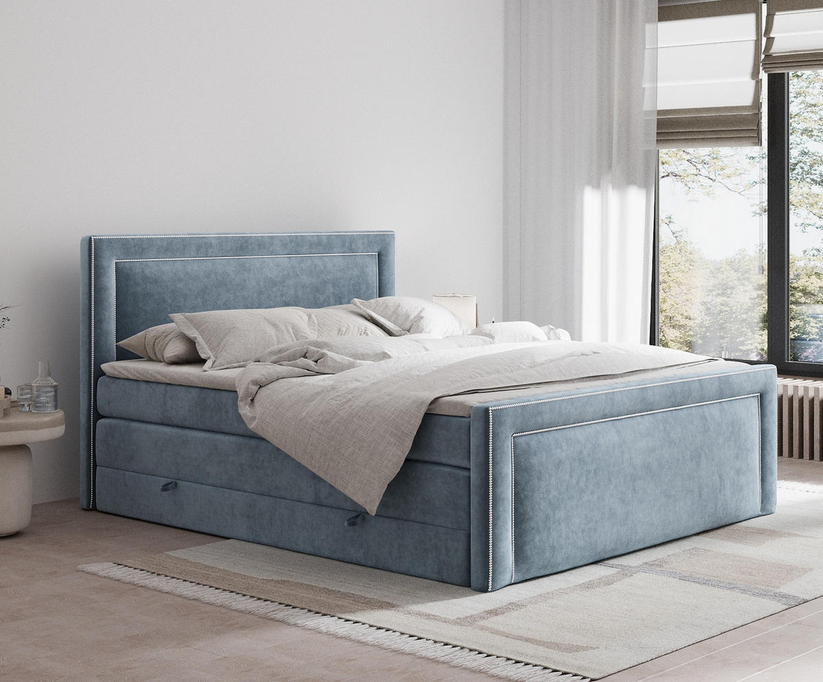 BOXSPRINGBETT Luxora Blau Grau 180/200 cm - Blaugrau/Schwarz, Holz/Holzwerkstoff (180/200cm) - Maison de Reve