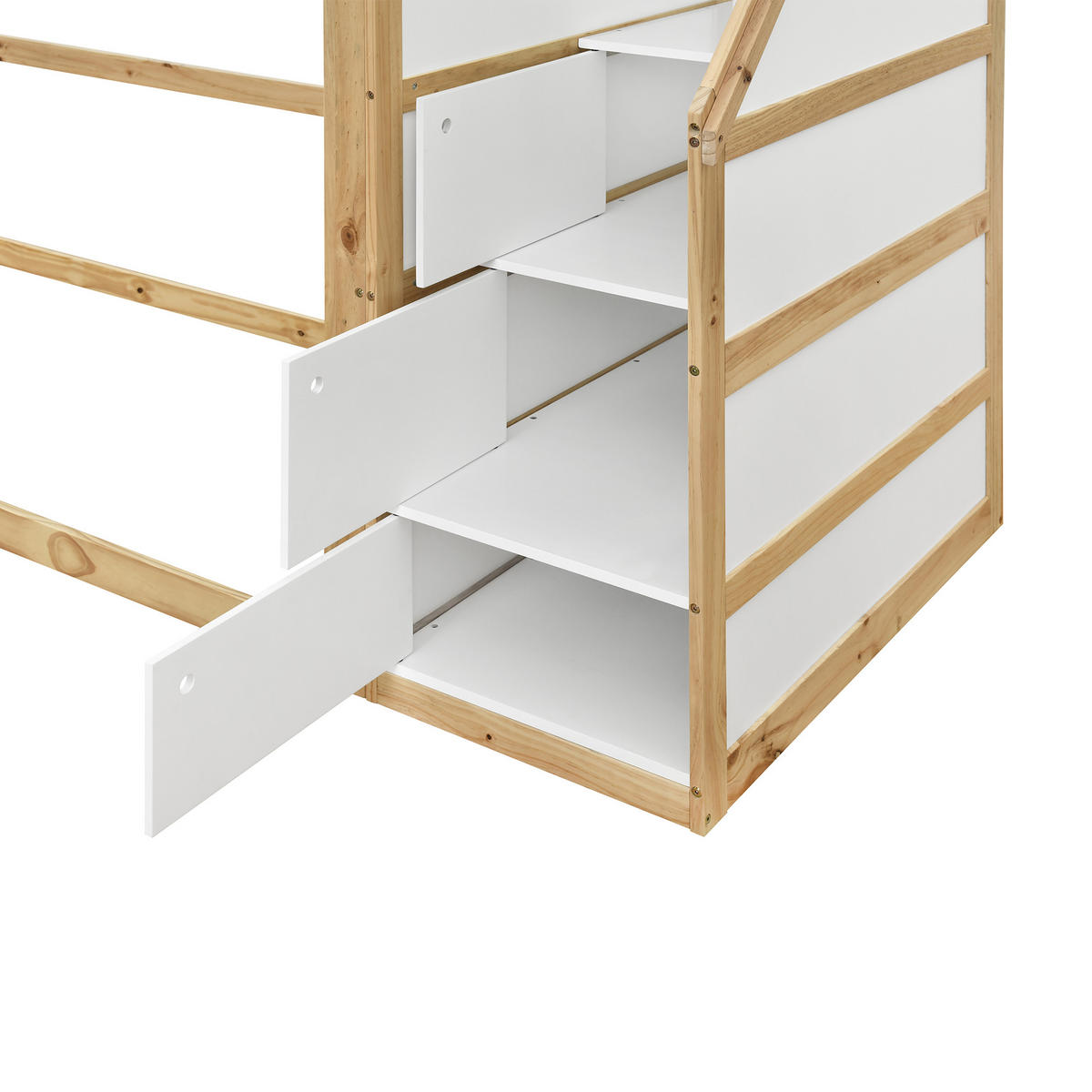 HOCHBETT mit Treppenschrank 90x200 cm Weiß Natur - Weiß, Holz (90/200cm) - Meubliv