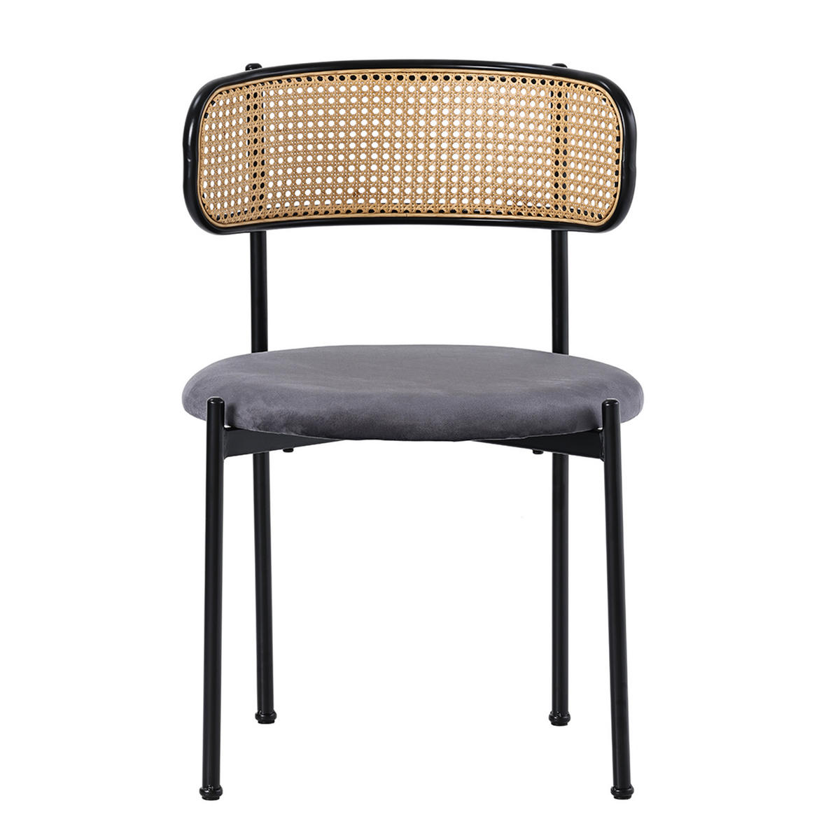 ESSZIMMERSTUHL 2er-Set Samt, Rattan-Rückenlehne, Metallbeine, Modern, Ergonomisch, Grau - Grau, Naturmaterialien/Textil (51/75/55cm) - Urban Meuble