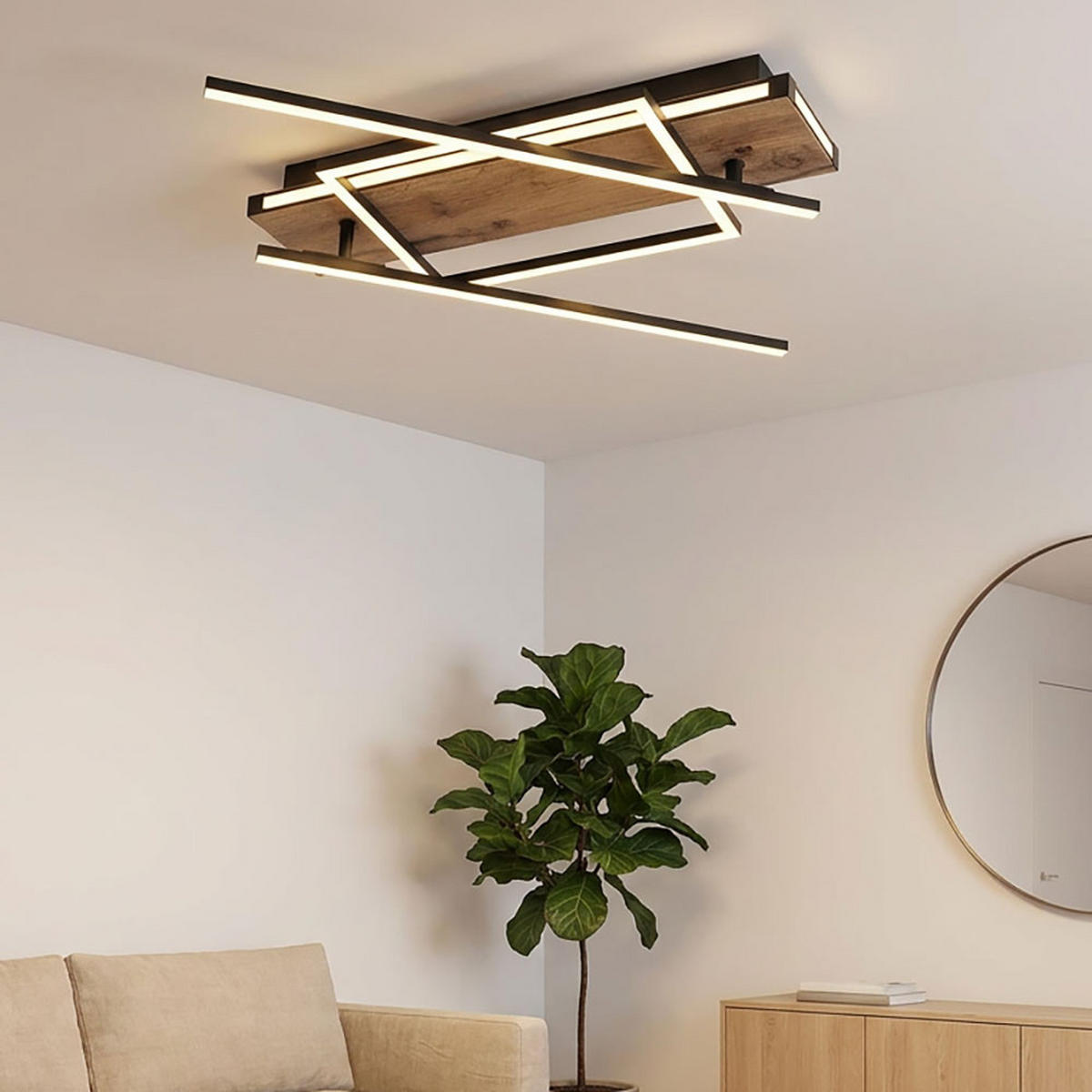LED DECKENLEUCHTE Colli Messing Holzoptik - Messingfarben, Metall (120/20/11.5cm) - Globo Lighting