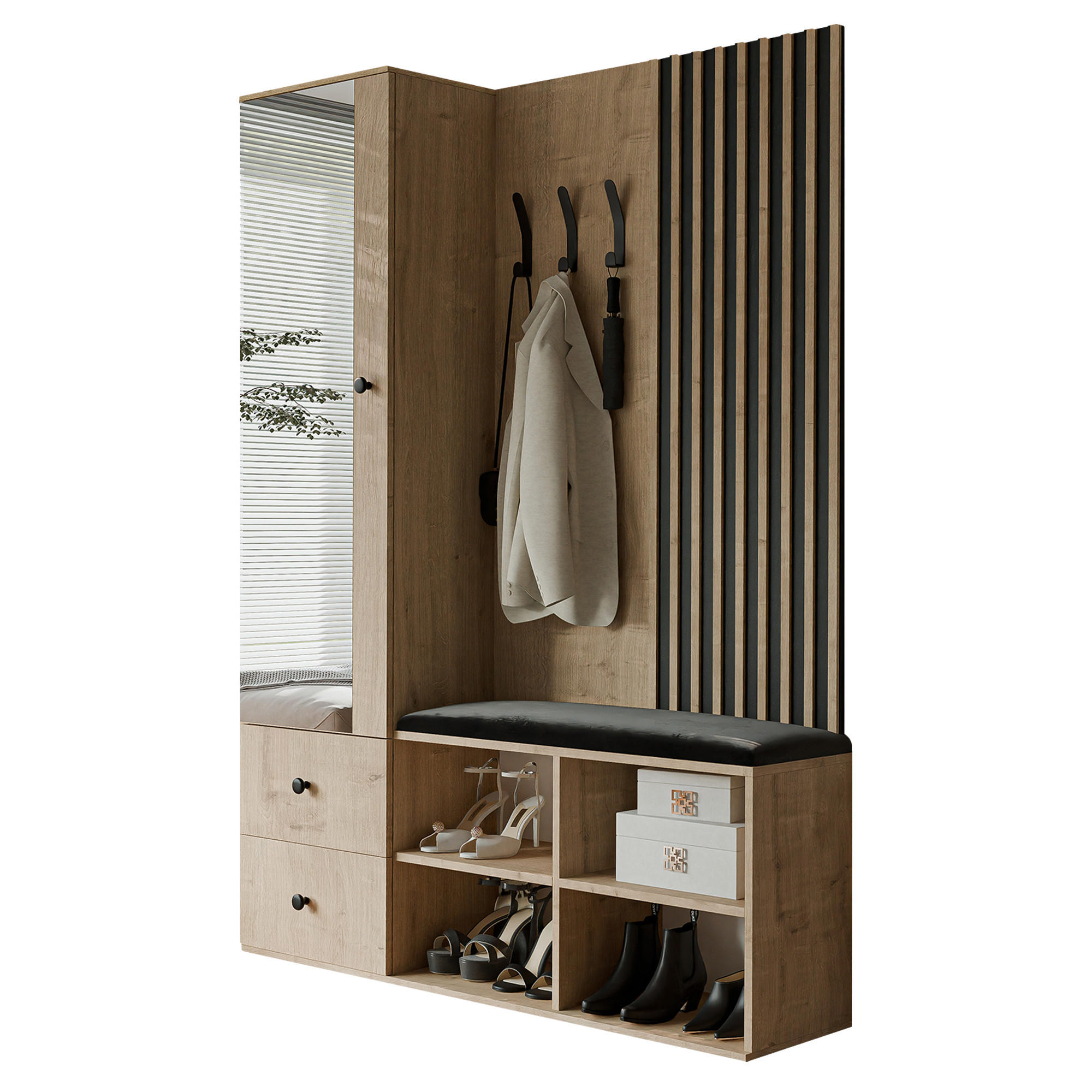 GARDEROBENSCHRANK LUCA in 129/30/196 cm, Artisan-Eiche - Schwarz/Eiche Artisan, Holzwerkstoff/Metall (128.5/195.5/30cm) - Idohome