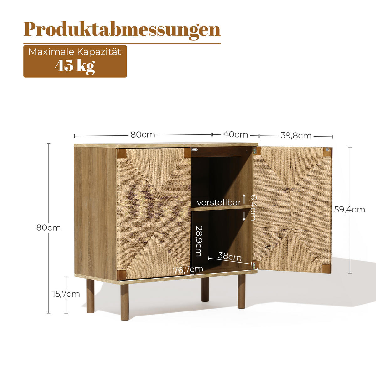 SIDEBOARD Wohnzimmer im modernen Vintage-Stil, Holz mit 2 Türen | B80 x T40 x H80 cm - Braun, Holz (80/80/40cm) - Hometopia