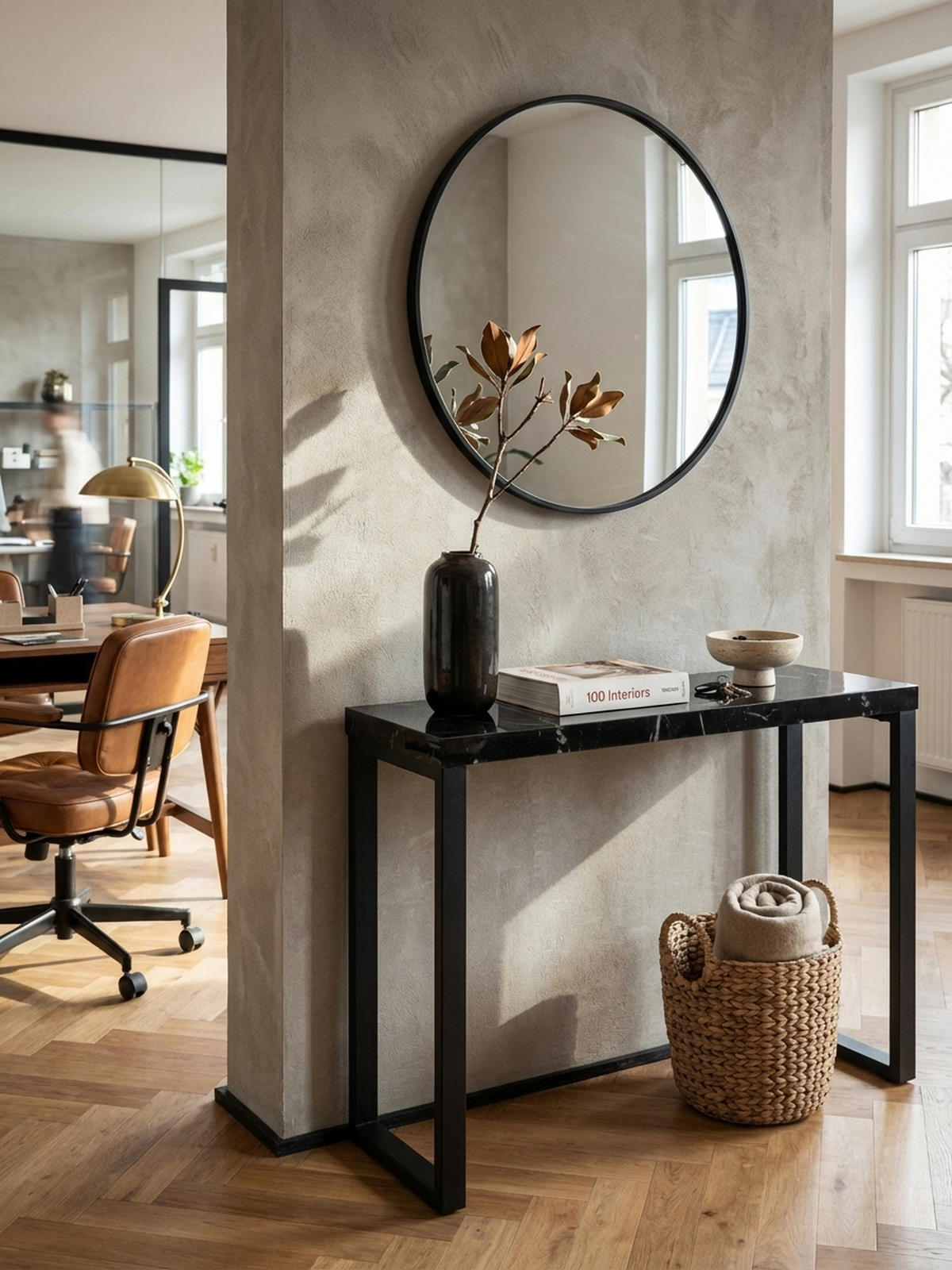 KONSOLENTISCH – Marmoroptik Schwarz, 120x40x76 cm, Hochglanz, Metallbeine - Schwarz, Holzwerkstoff/Metall (40/120/76cm) - KADIMA DESIGN