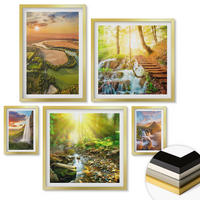 WANDBILDER 5er Set - 50x50 cm & 20x30 cm & 40x60 cm Goldrahmen - Orange Mountain Wasserfall - Goldfarben, Kunststoff (40/60cm) - ArtPrintCave