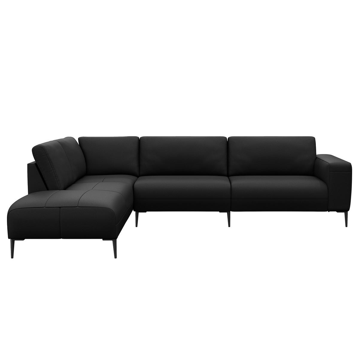ECKSOFA mit Ottomane - Schwarz, Leder/Metall (290/203cm) - home24