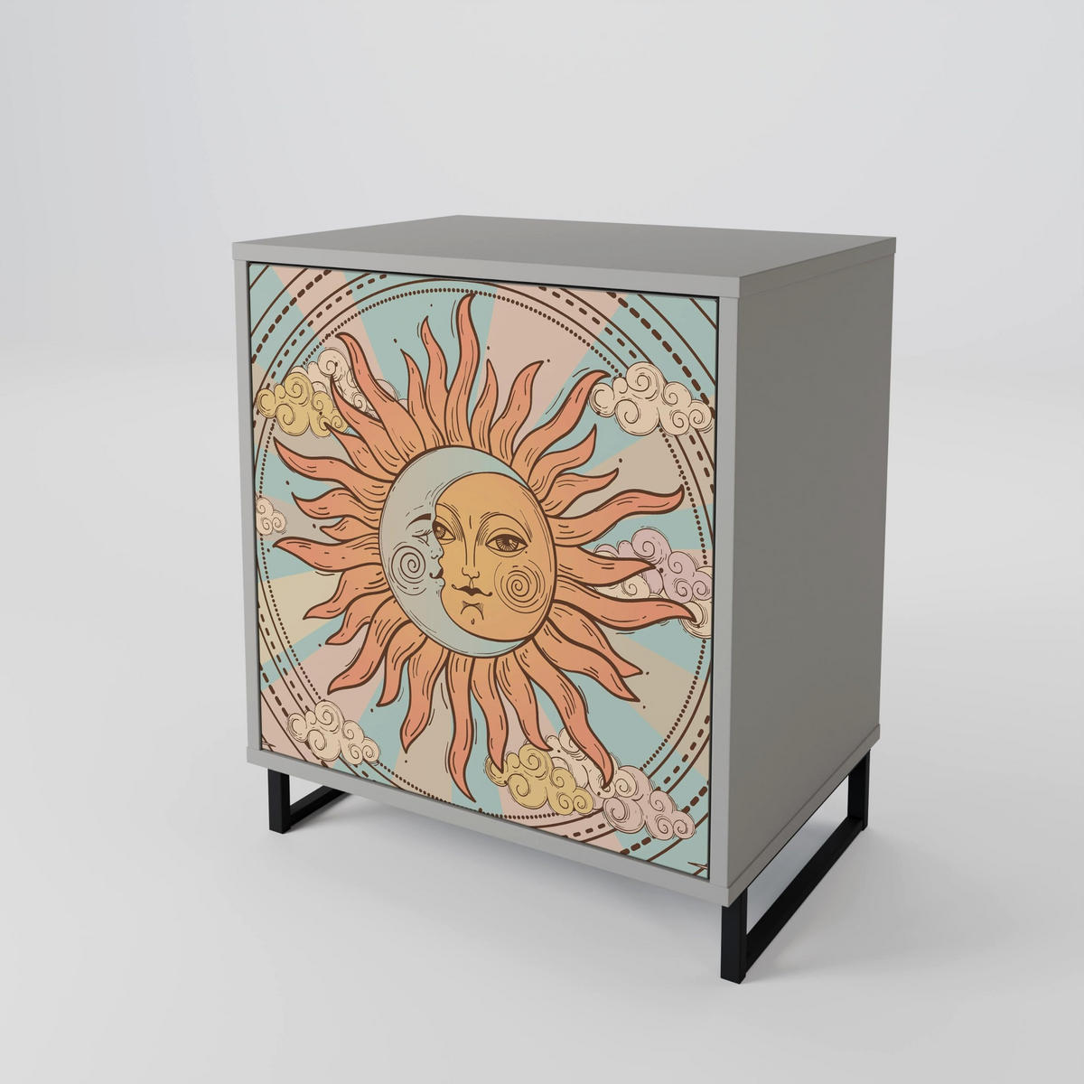 SIDEBOARD MYSTICAL STRUCTURE, Grau, 57,5x42x57,5 cm, Ohne Füße - Multicolor/Grau, Holzwerkstoff (57.5/57.5/42cm) - SpaceRebels