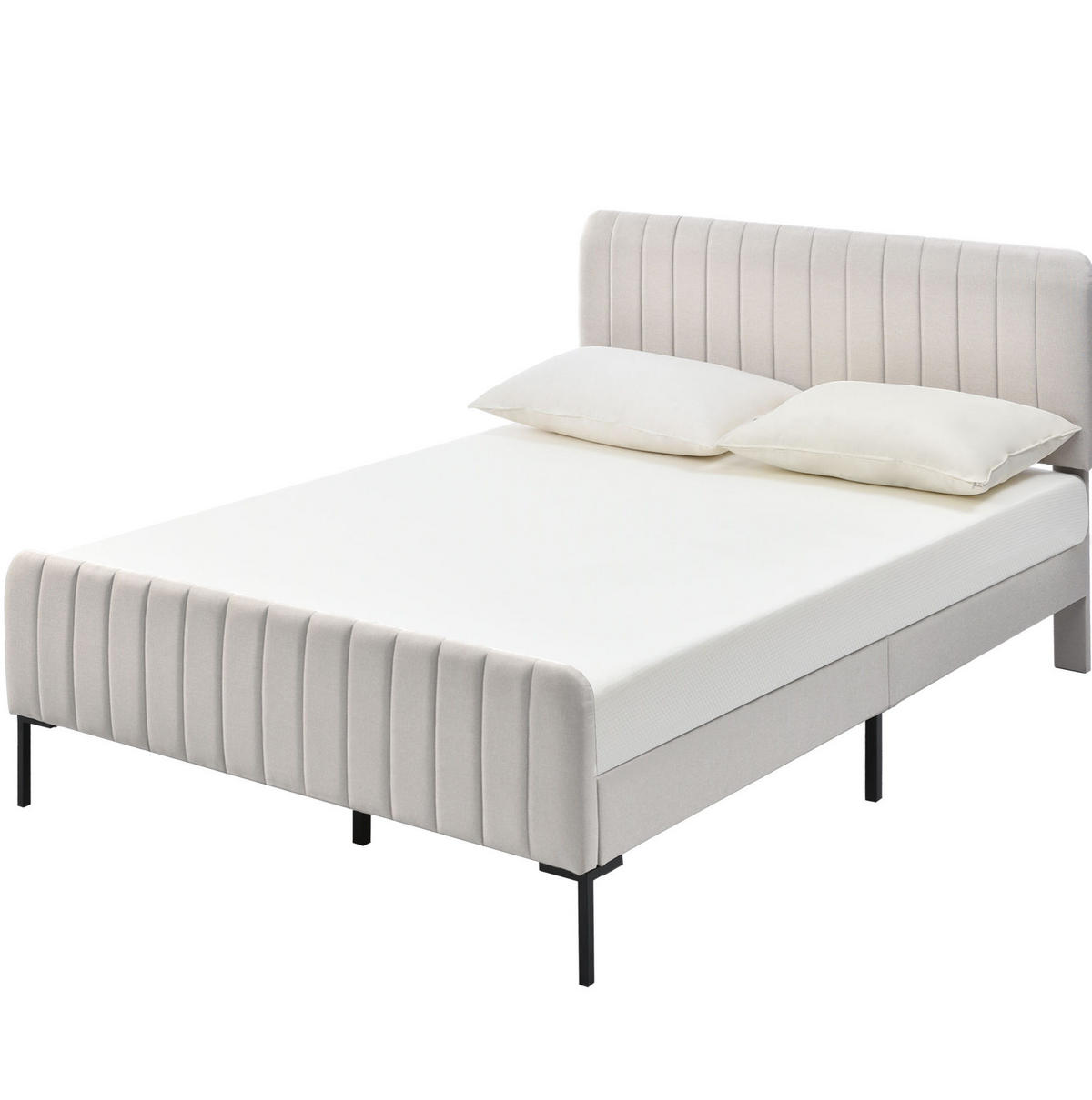 POLSTERBETT aus Leinen 140x200 cm Grau-Beige mit verstellbarem Kopfteil und Lattenrost - Beige, Textil (140/200cm) - IVMEU