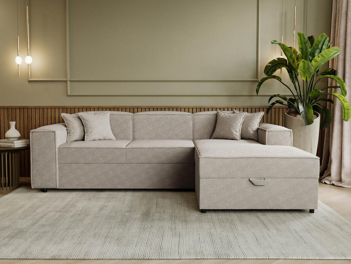 ECKSOFA Santos L, Seite: Rechts - Beige/Schwarz, Holzwerkstoff/Kunststoff (253/166cm) - MIRJAN24