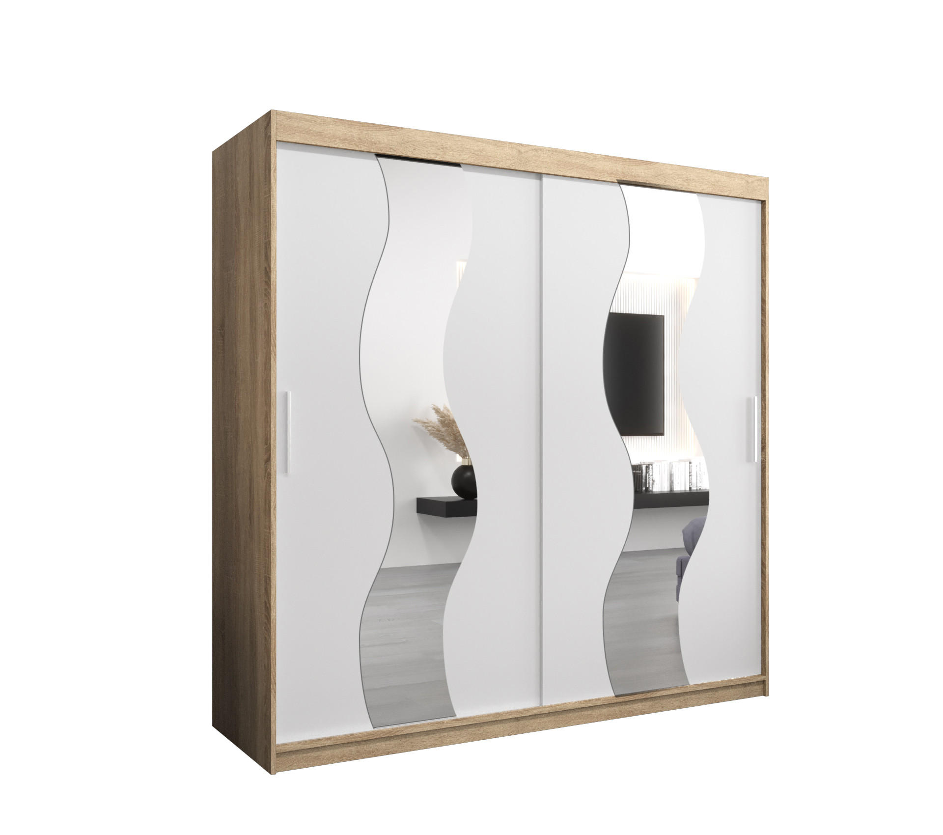SCHWEBETÜRENSCHRANK 200/200/62 2-türig - Silberfarben/Weiß, Holz/Kunststoff (200/200/62cm) - Abiks Möbel